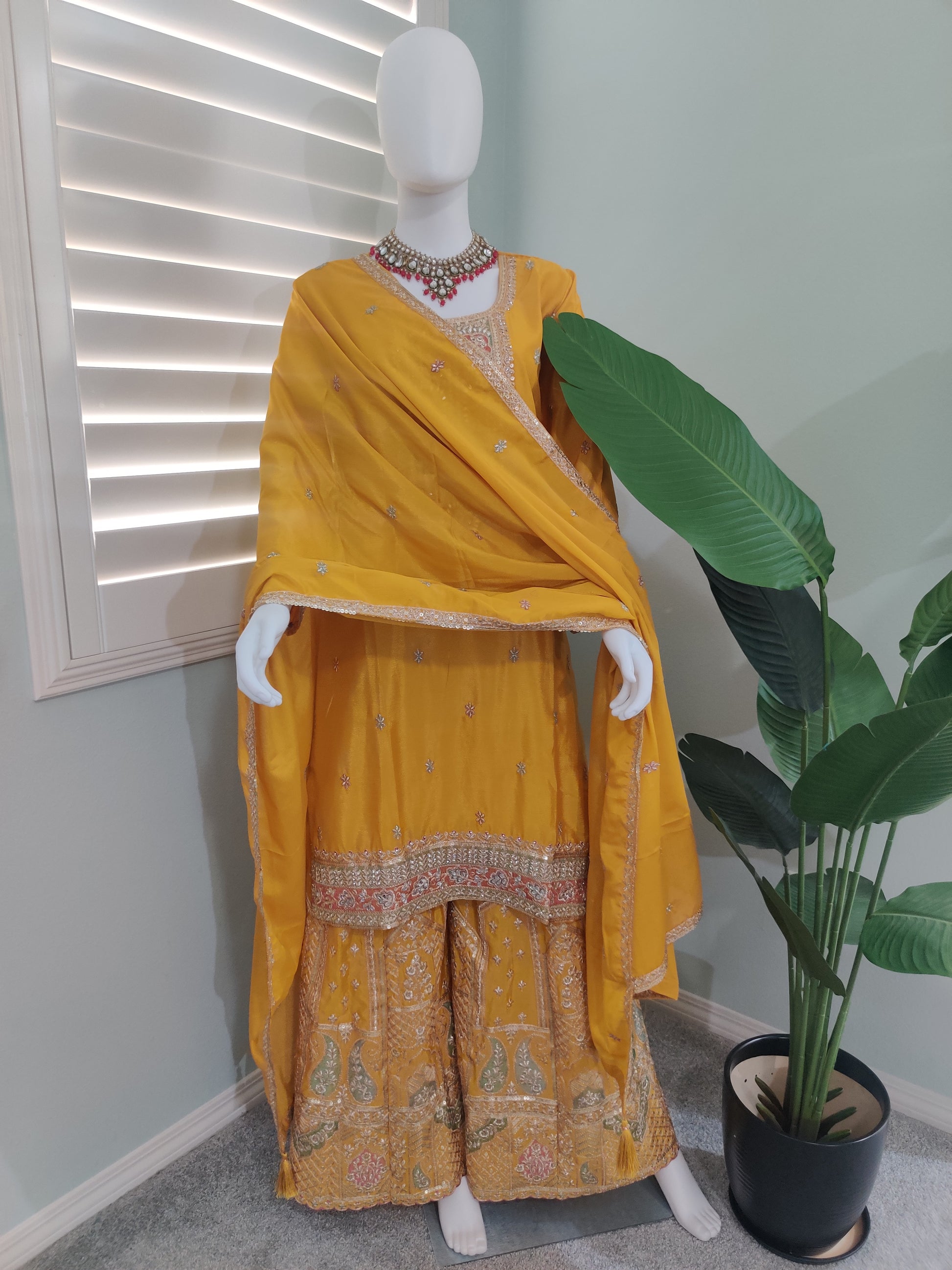 ✨ Chinon Festive Plazzo Kurta Set — Available in Four Stunning Colors