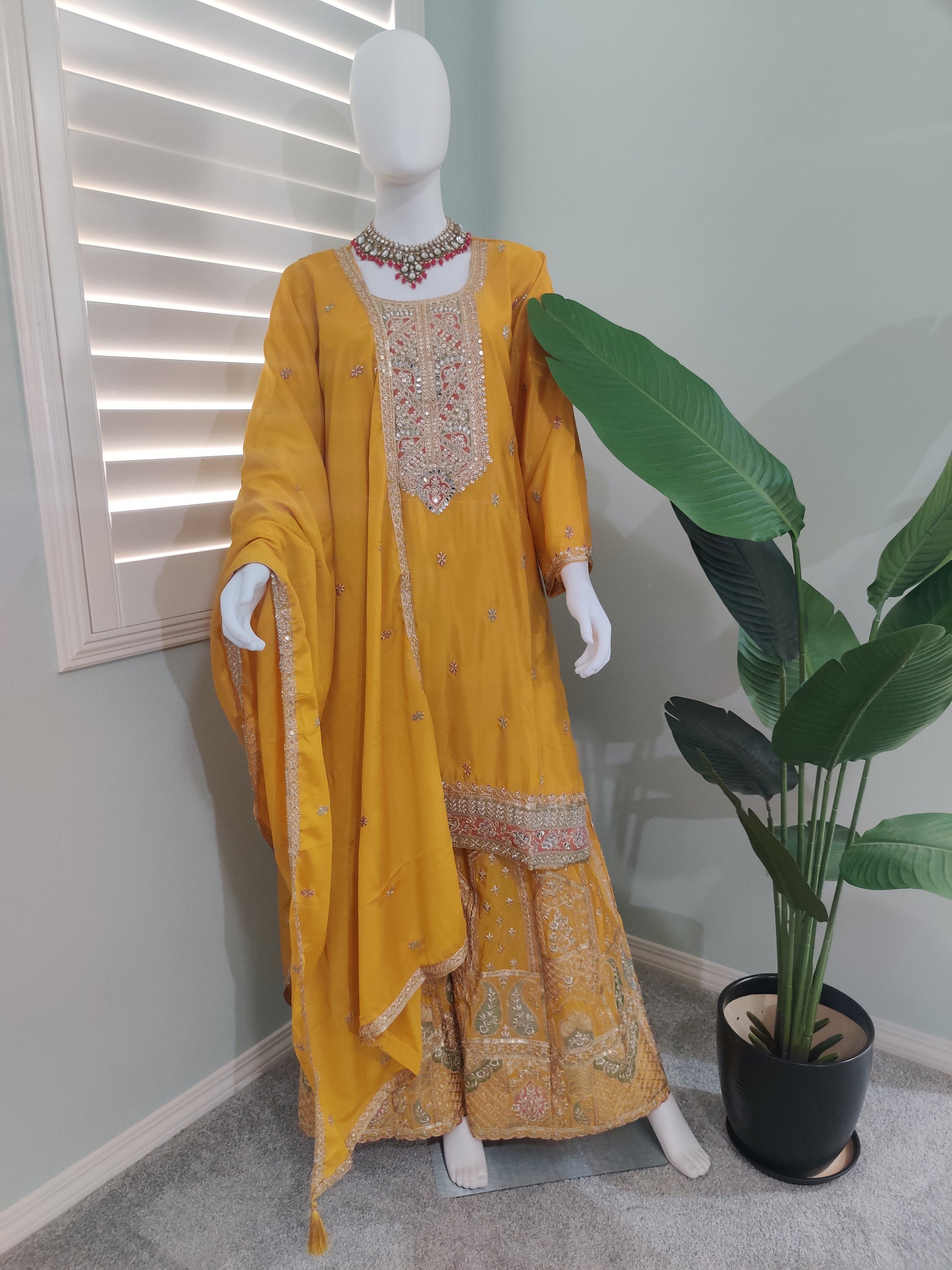 ✨ Chinon Festive Plazzo Kurta Set — Available in Four Stunning Colors