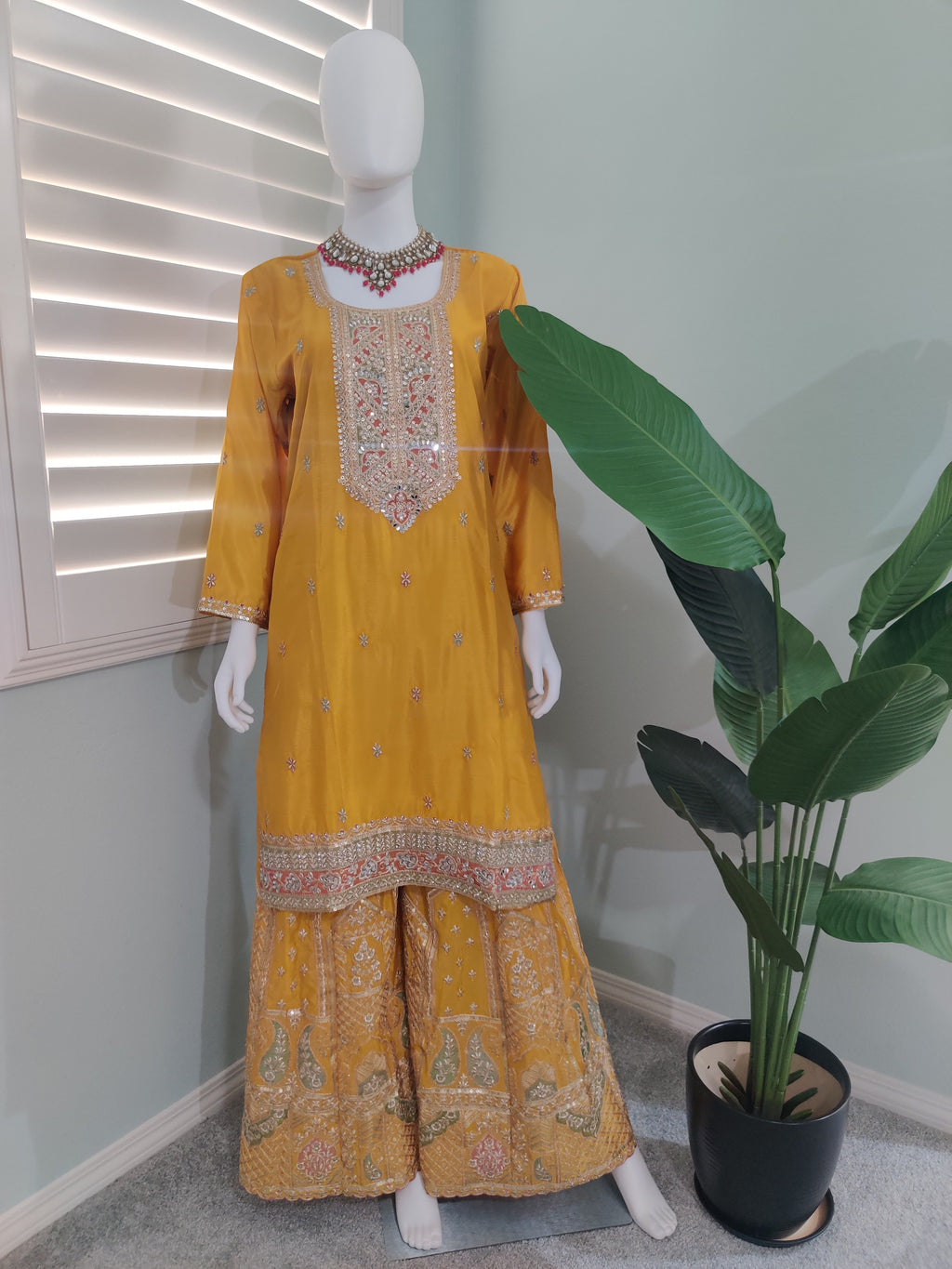 ✨ Chinon Festive Plazzo Kurta Set — Available in Four Stunning Colors
