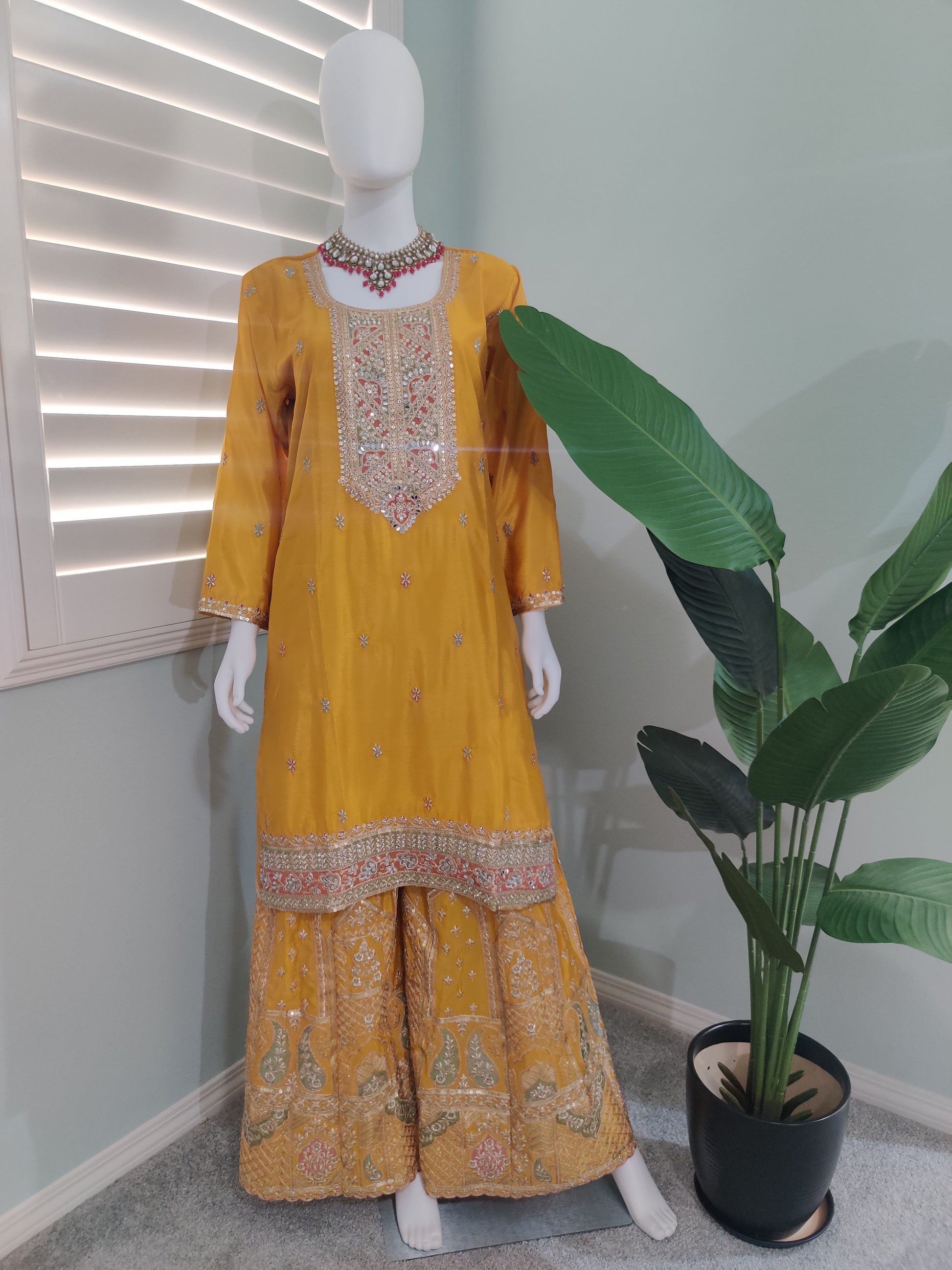 ✨ Chinon Festive Plazzo Kurta Set — Available in Four Stunning Colors