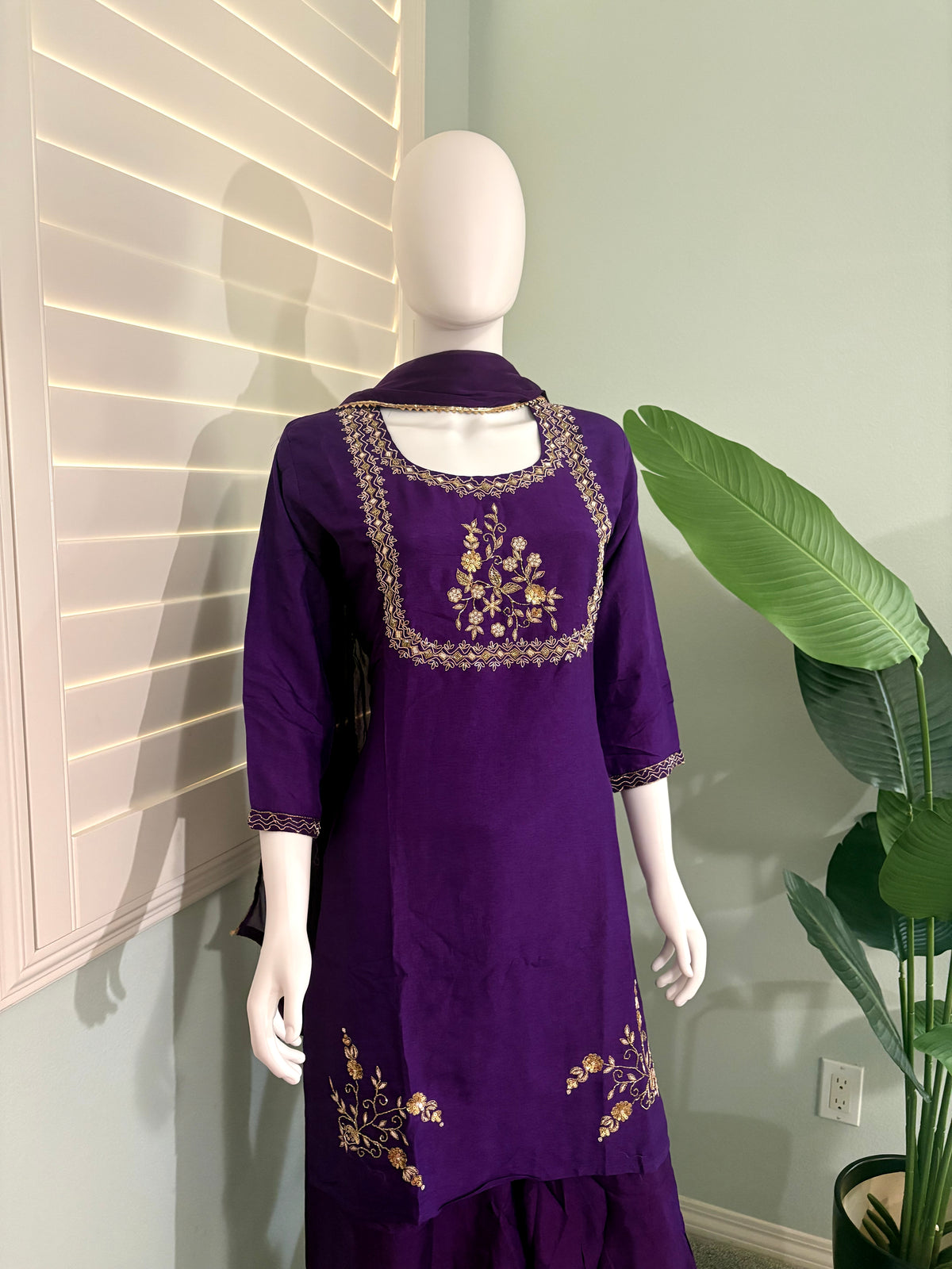 Elegant Purple Chinon Palazzo Kurta Set