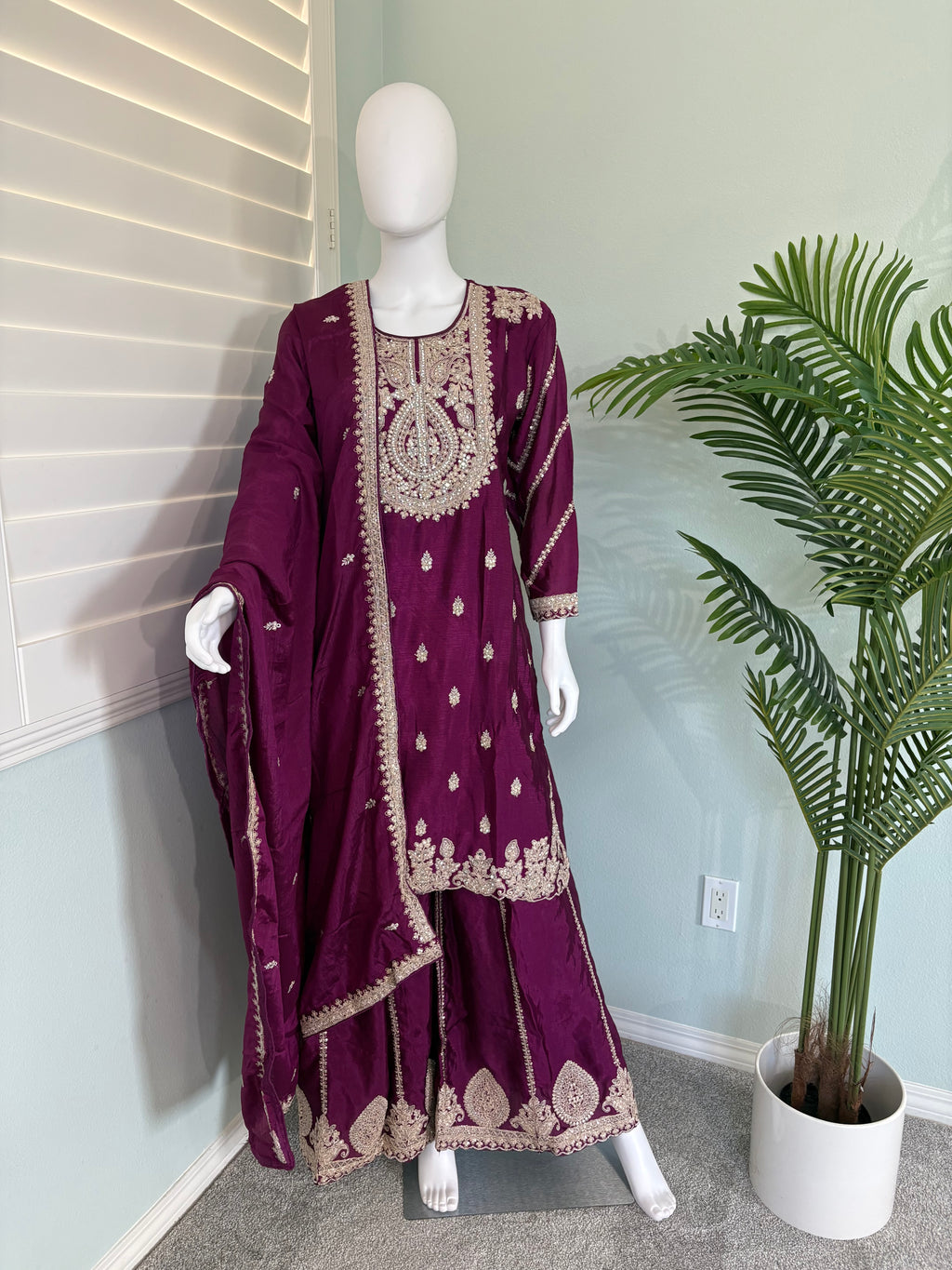 ✨ Heavy Chinon Embroidered Palazzo Set