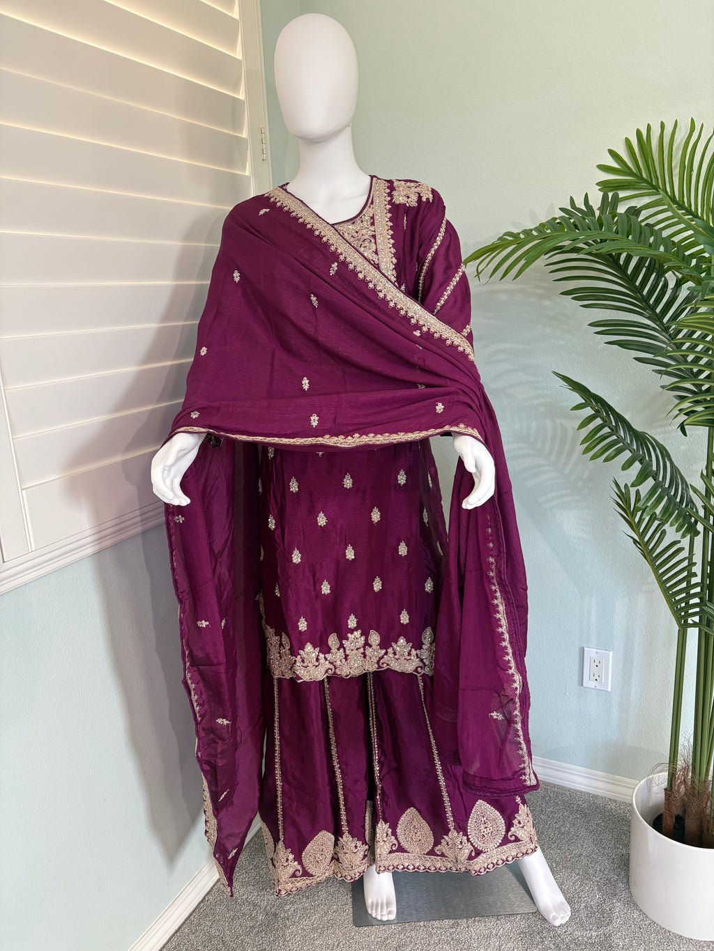 ✨ Heavy Chinon Embroidered Palazzo Set