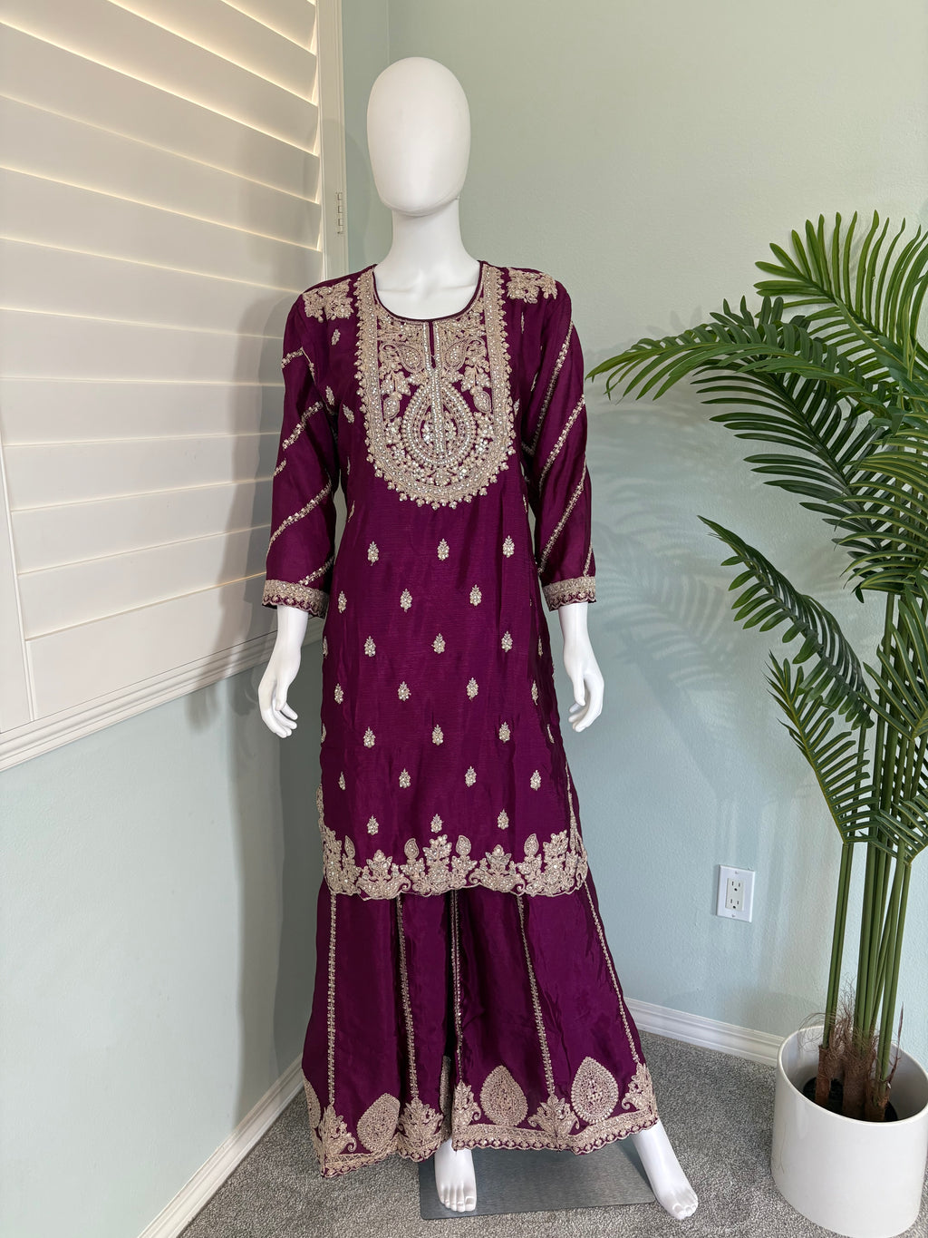 ✨ Heavy Chinon Embroidered Palazzo Set