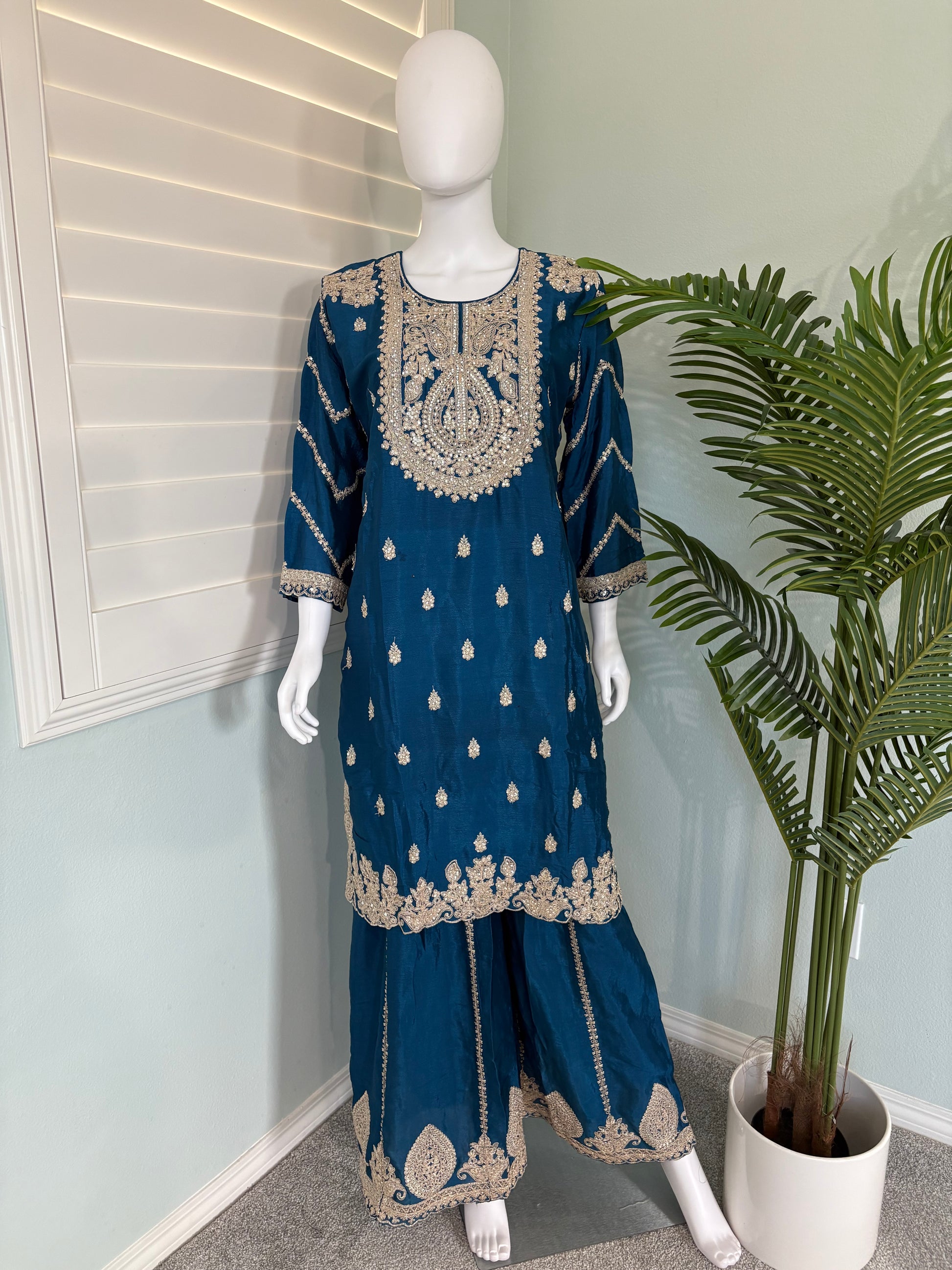 ✨ Heavy Chinon Embroidered Palazzo Set