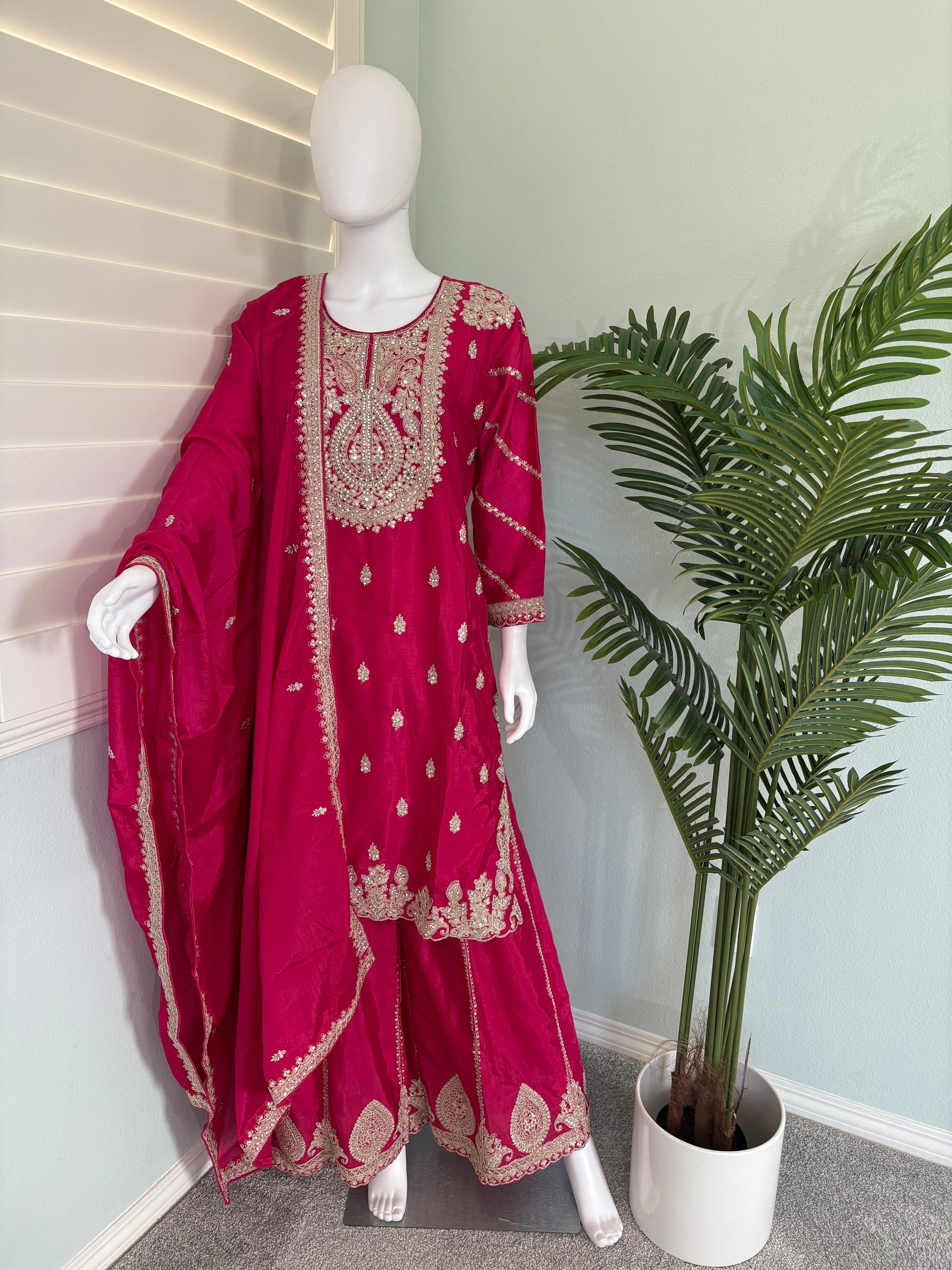 ✨ Heavy Chinon Embroidered Palazzo Set