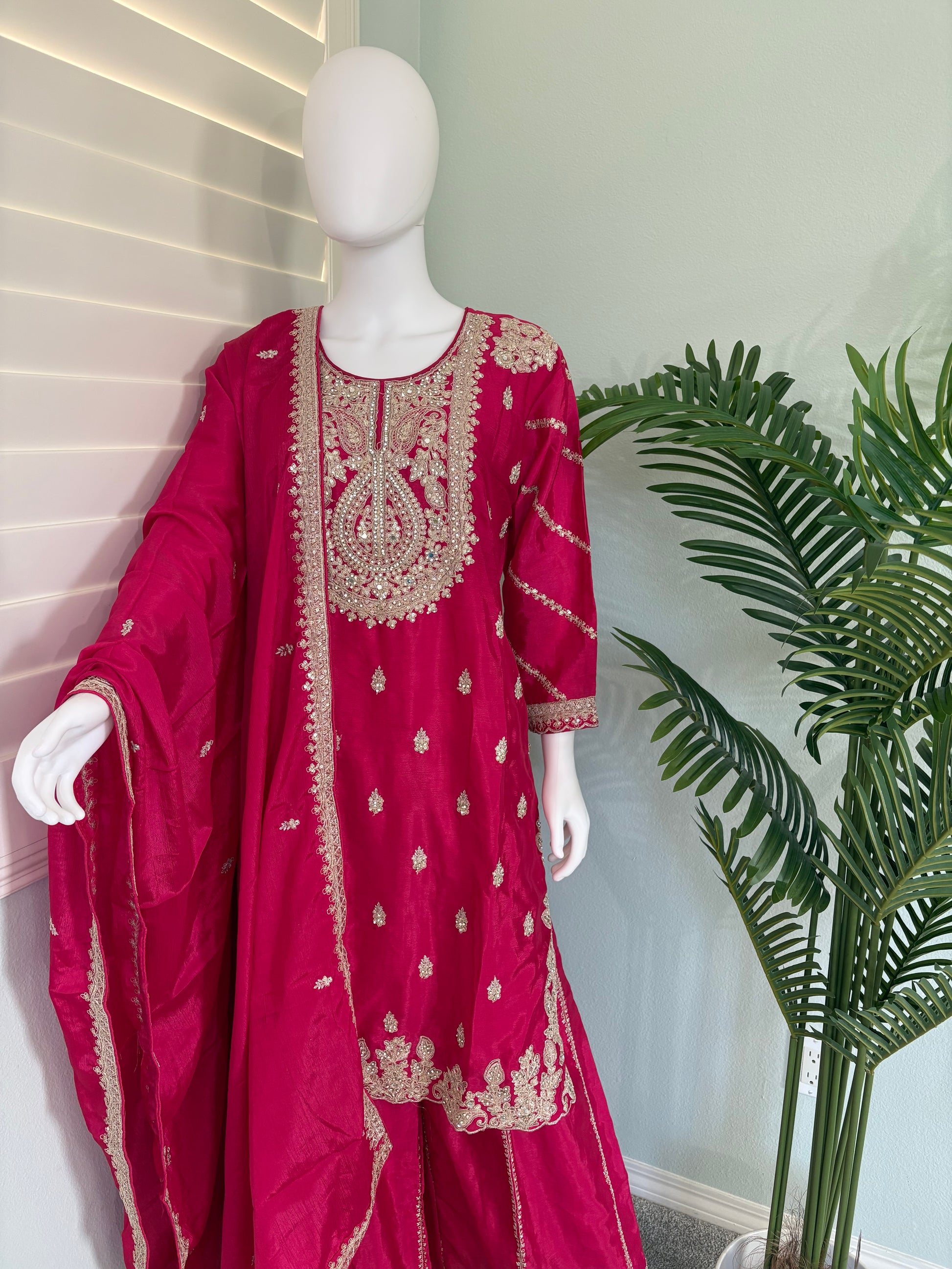 ✨ Heavy Chinon Embroidered Palazzo Set