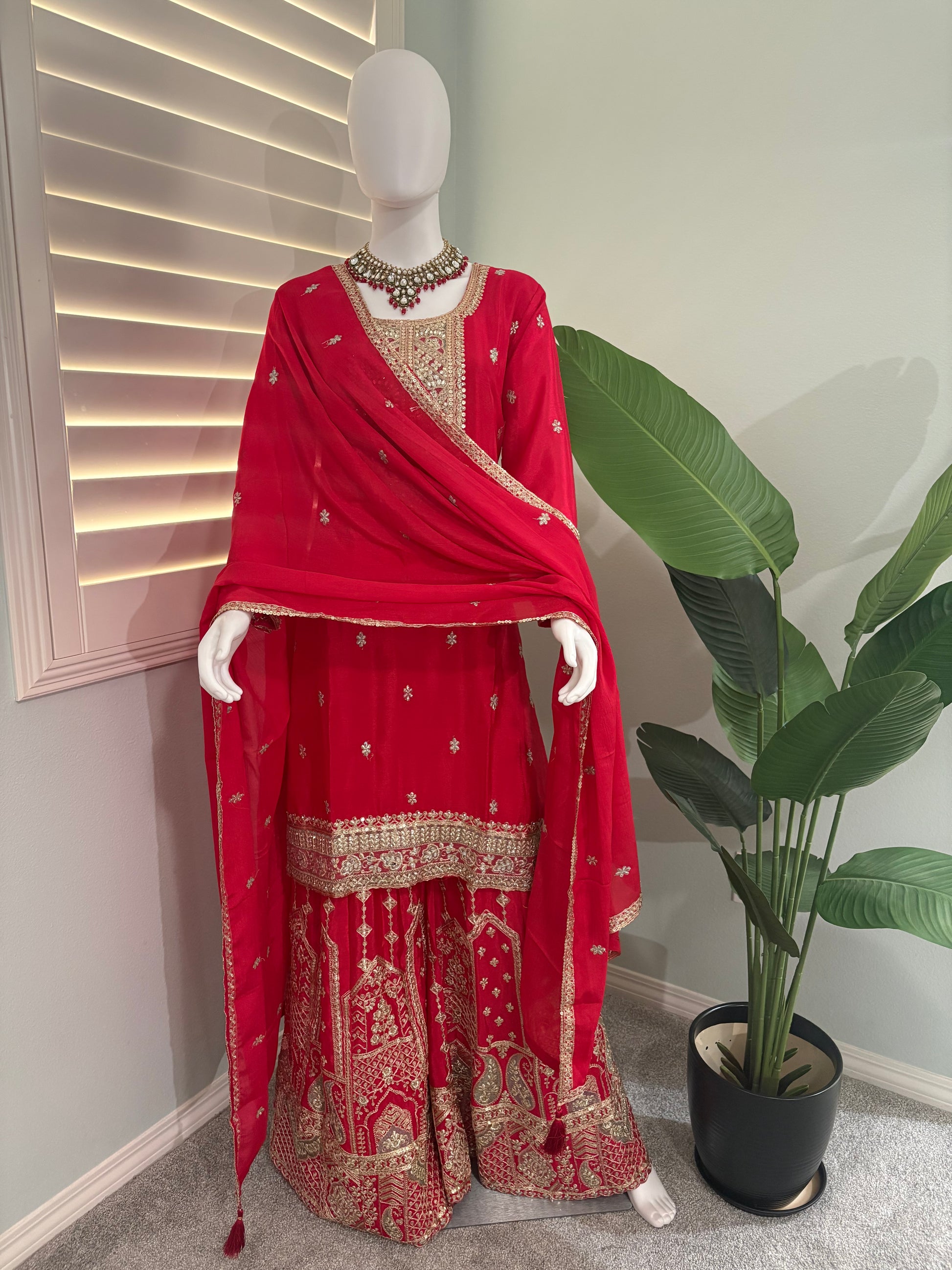 ✨ Chinon Festive Plazzo Kurta Set — Available in Four Stunning Colors