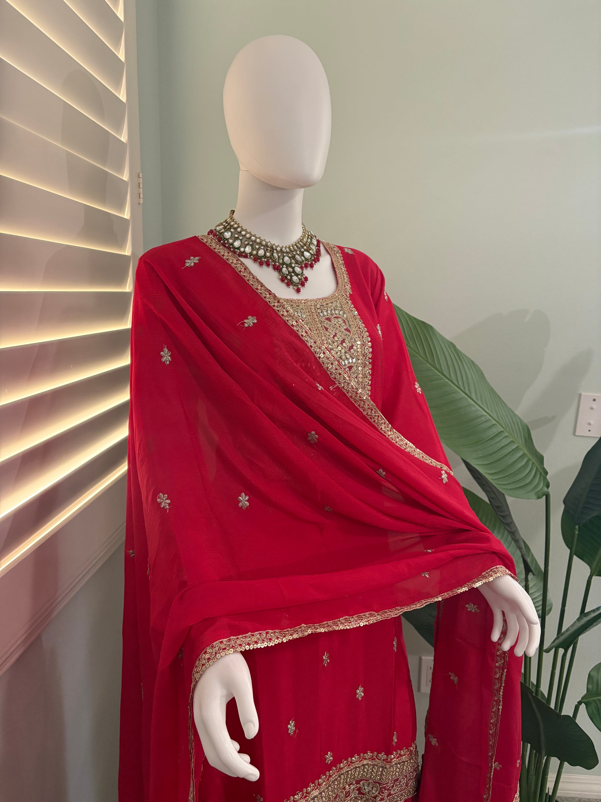 ✨ Chinon Festive Plazzo Kurta Set — Available in Four Stunning Colors