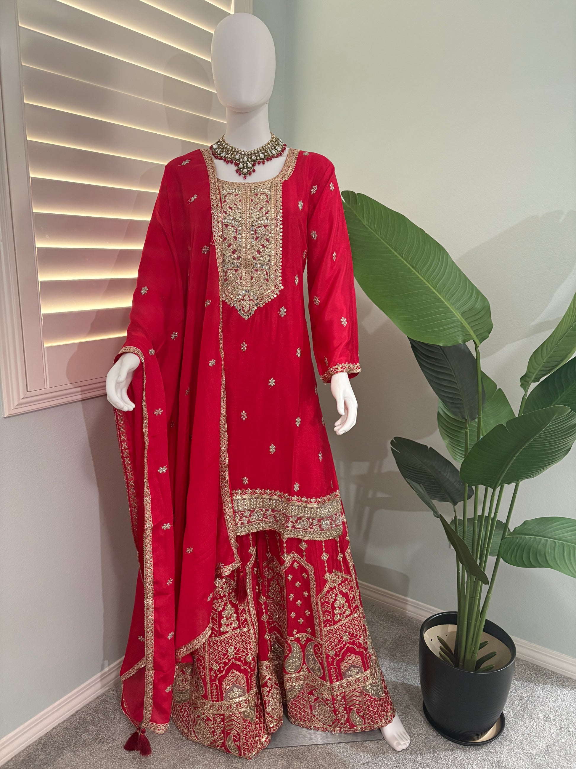 ✨ Chinon Festive Plazzo Kurta Set — Available in Four Stunning Colors