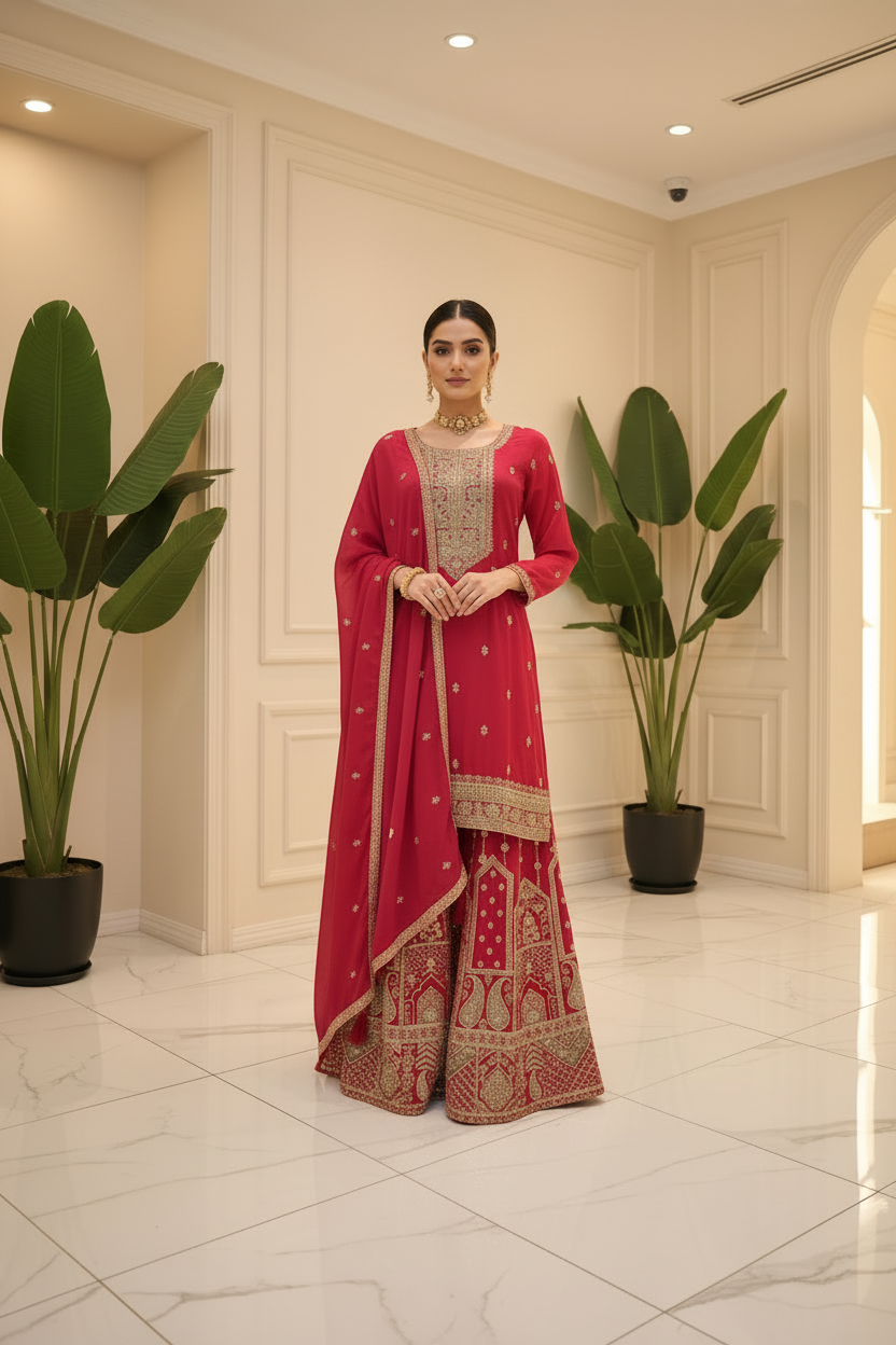 ✨ Chinon Festive Plazzo Kurta Set — Available in Four Stunning Colors