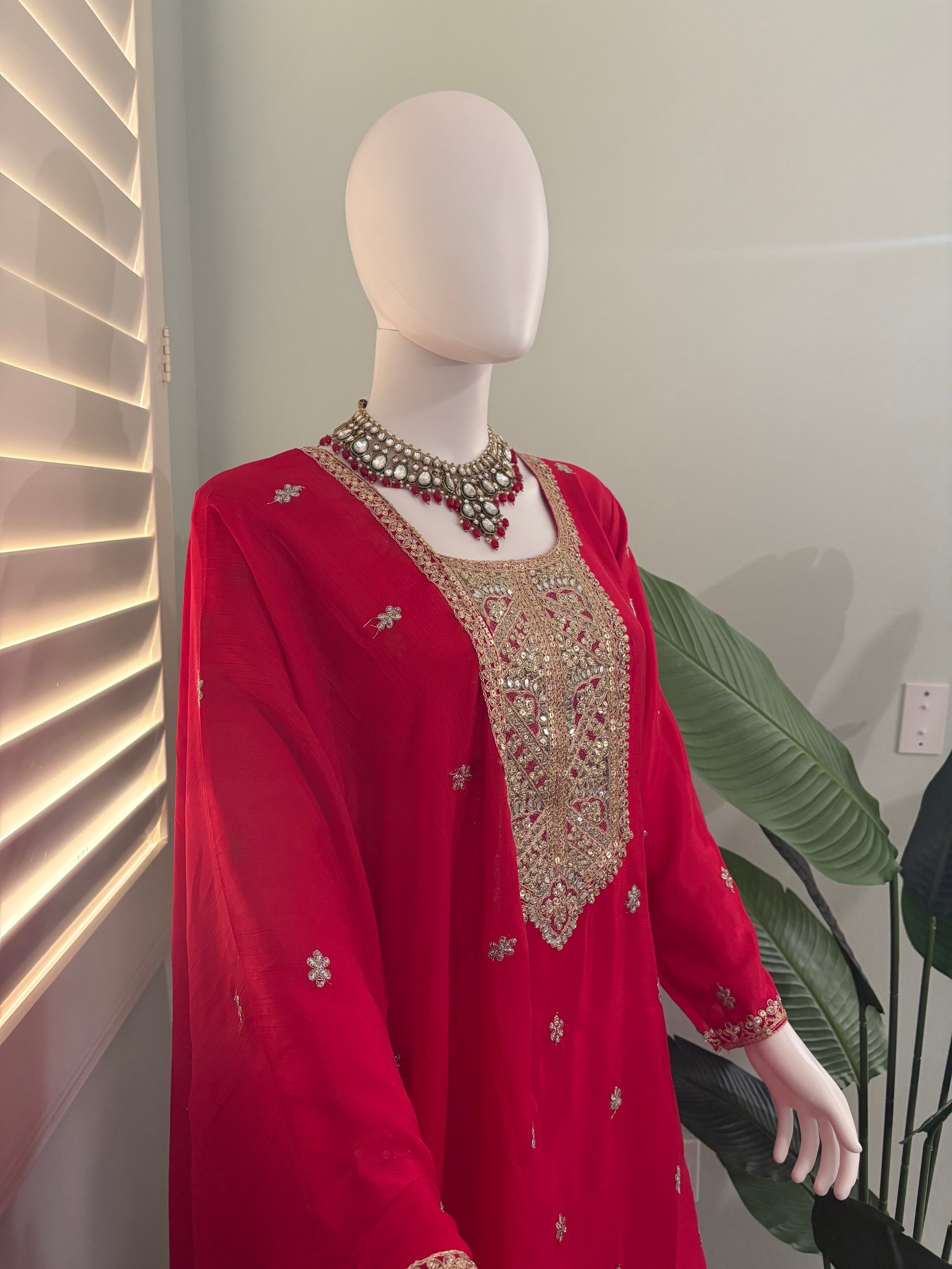 ✨ Chinon Festive Plazzo Kurta Set — Available in Four Stunning Colors