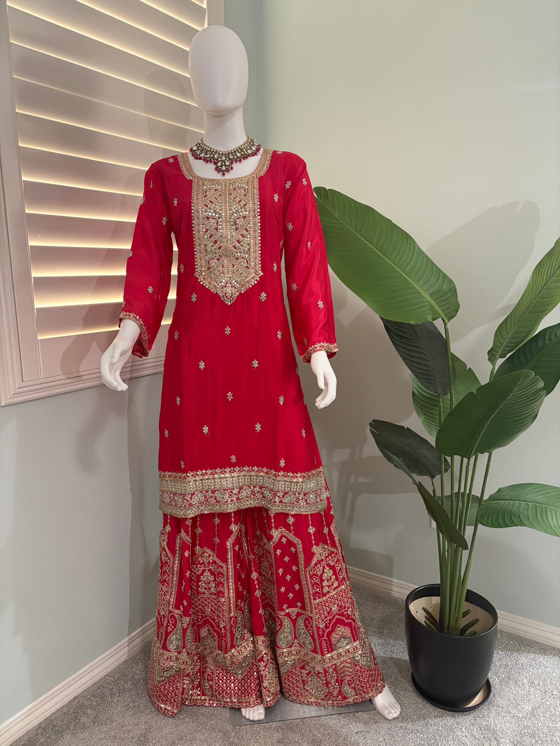 ✨ Chinon Festive Plazzo Kurta Set — Available in Four Stunning Colors