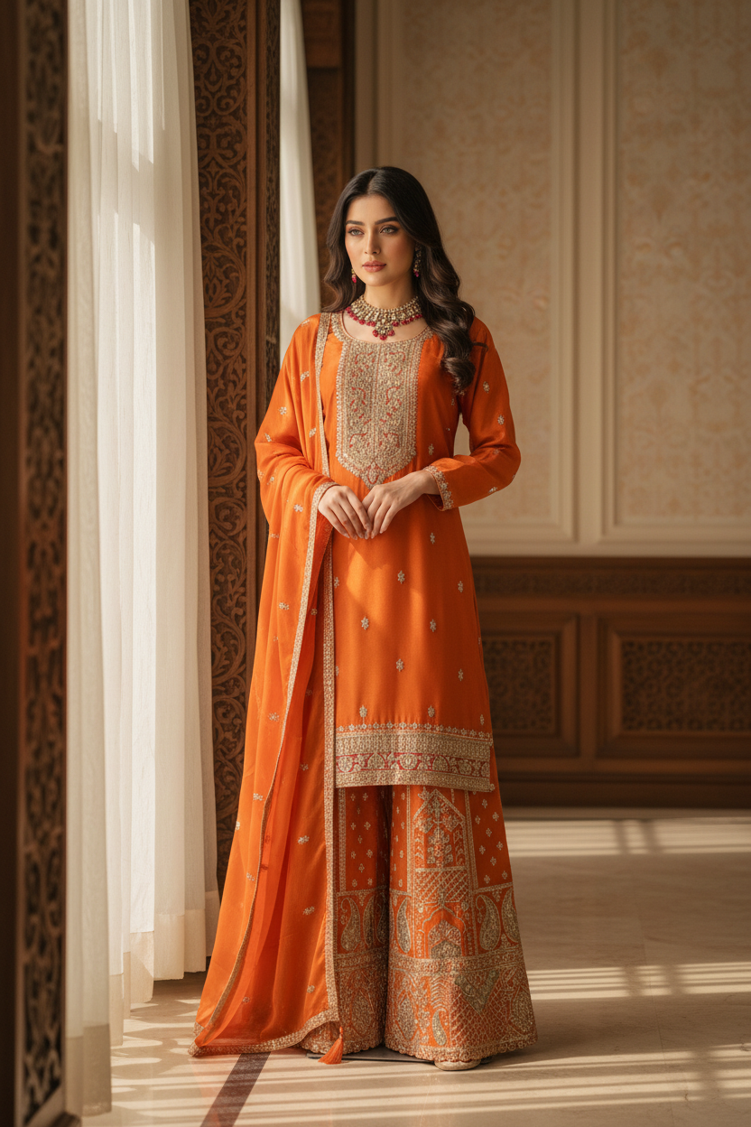 ✨ Chinon Festive Plazzo Kurta Set — Available in Four Stunning Colors