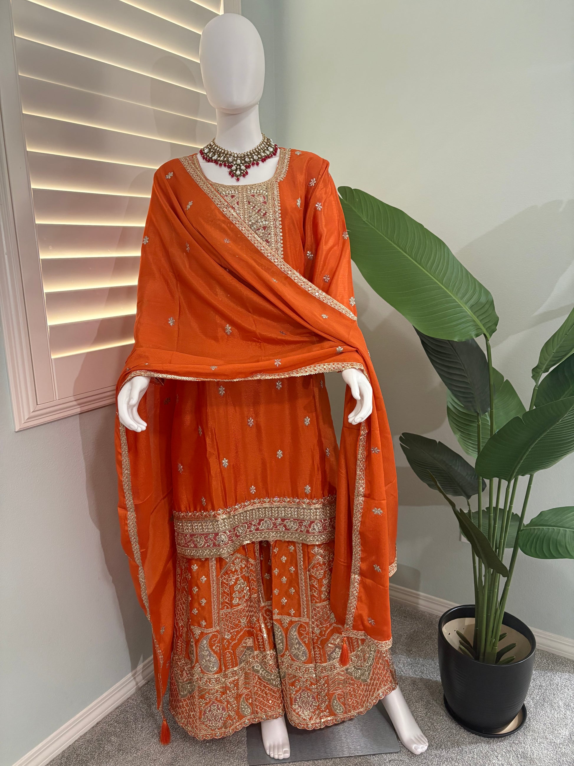 ✨ Chinon Festive Plazzo Kurta Set — Available in Four Stunning Colors