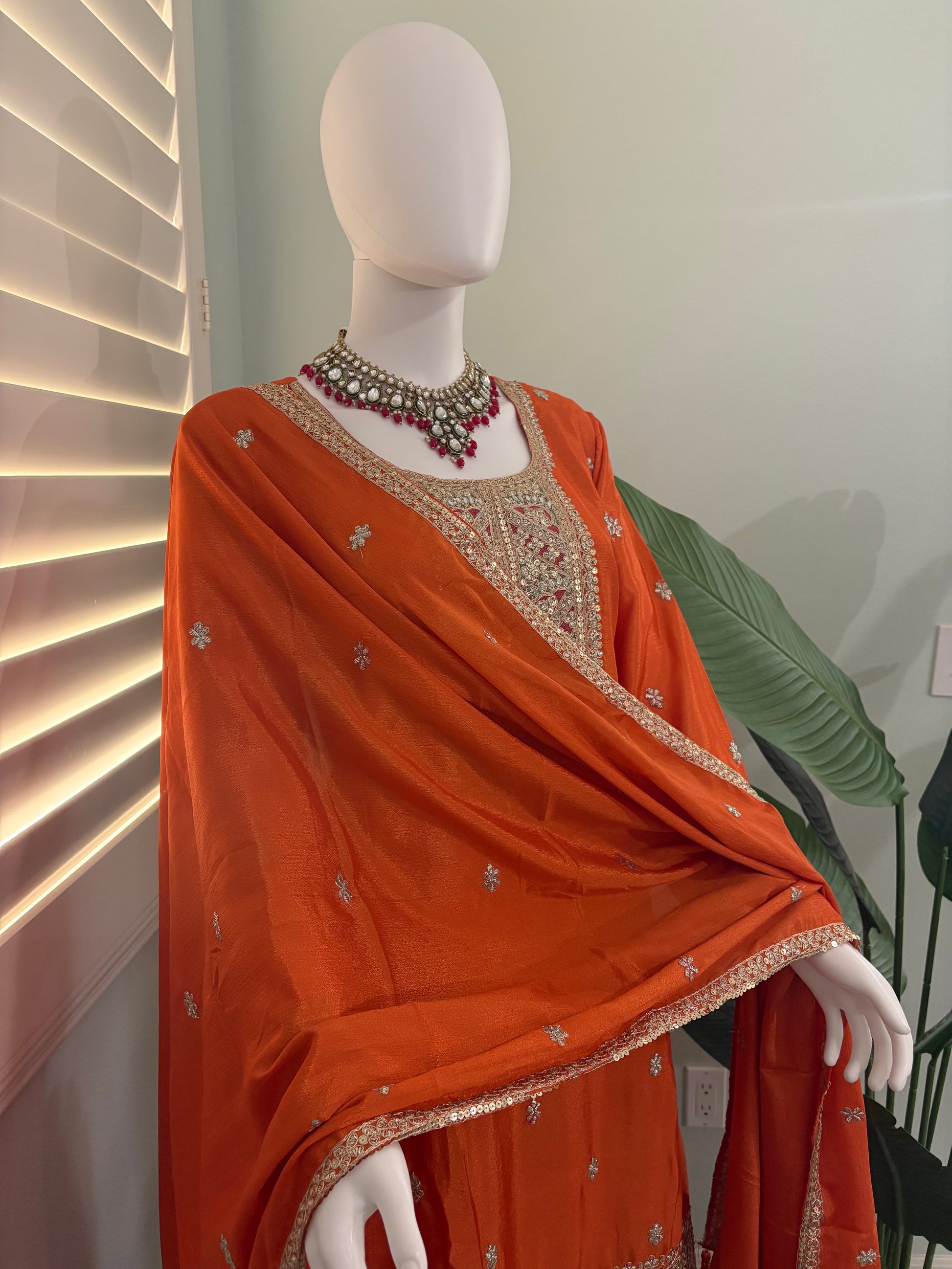 ✨ Chinon Festive Plazzo Kurta Set — Available in Four Stunning Colors