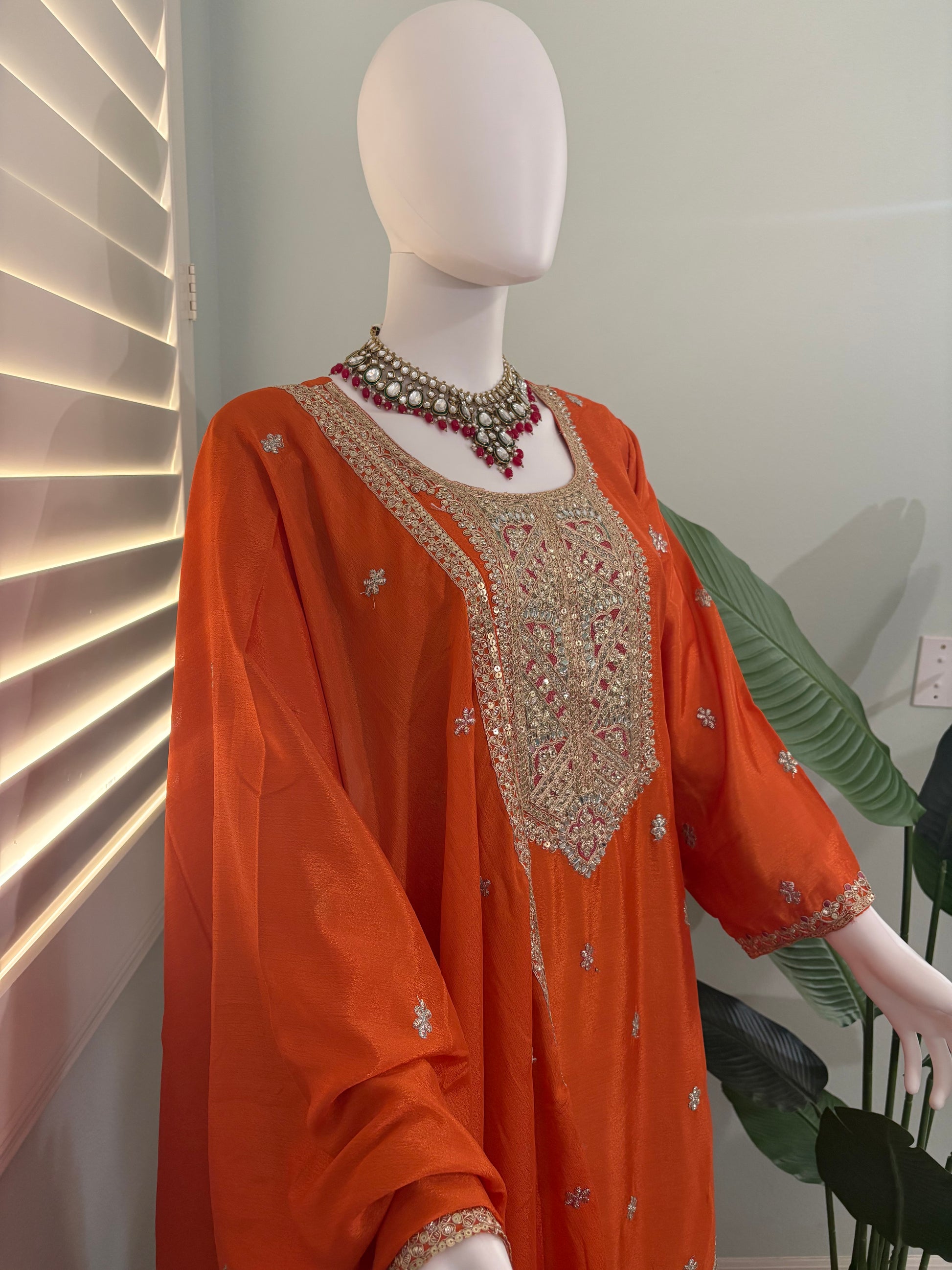 ✨ Chinon Festive Plazzo Kurta Set — Available in Four Stunning Colors