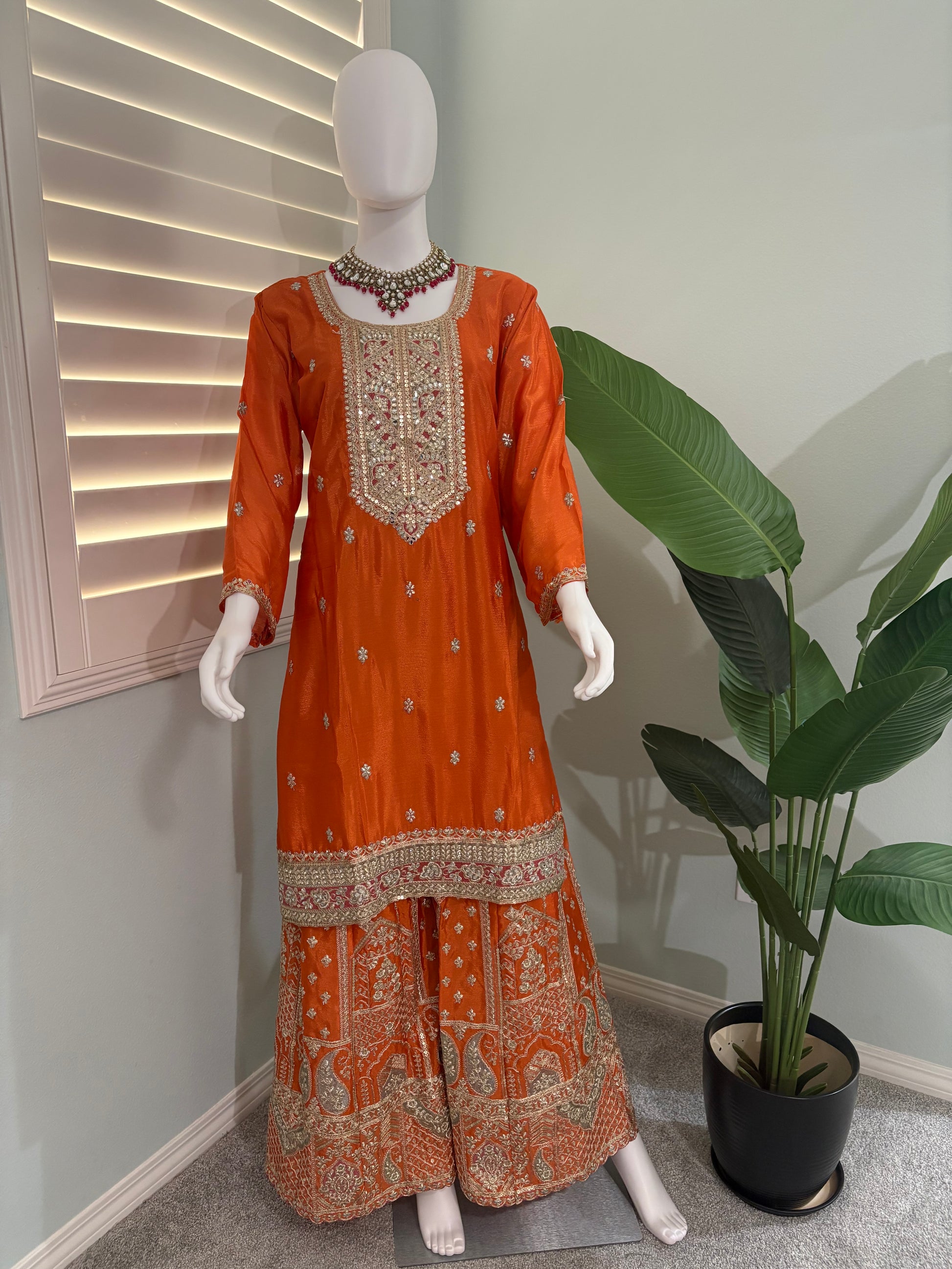 ✨ Chinon Festive Plazzo Kurta Set — Available in Four Stunning Colors