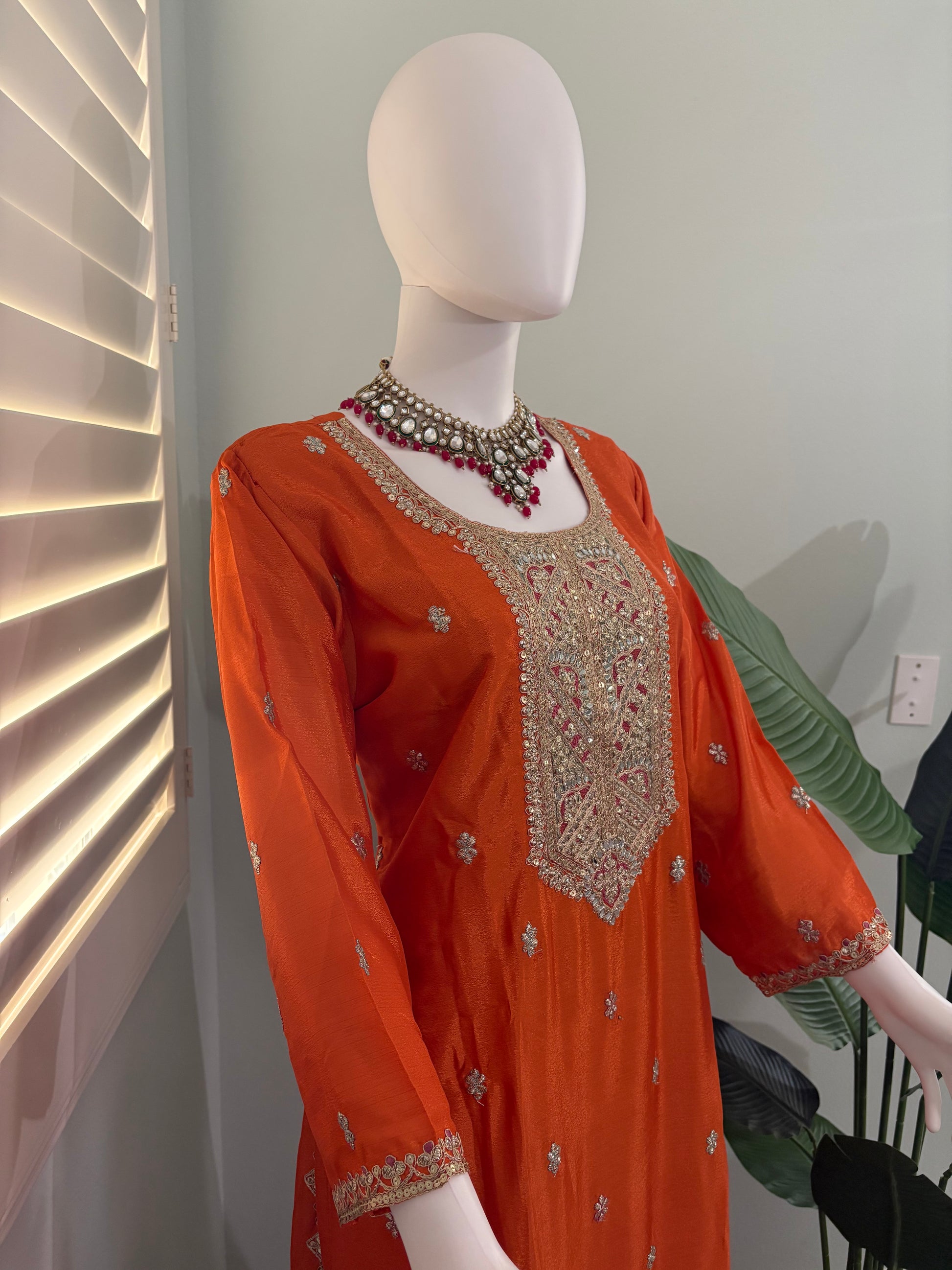 ✨ Chinon Festive Plazzo Kurta Set — Available in Four Stunning Colors