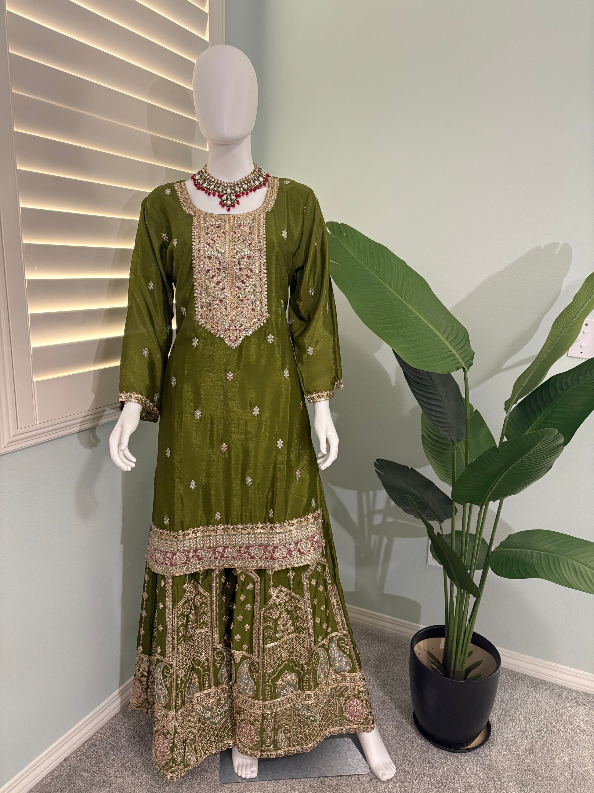 ✨ Chinon Festive Plazzo Kurta Set — Available in Four Stunning Colors