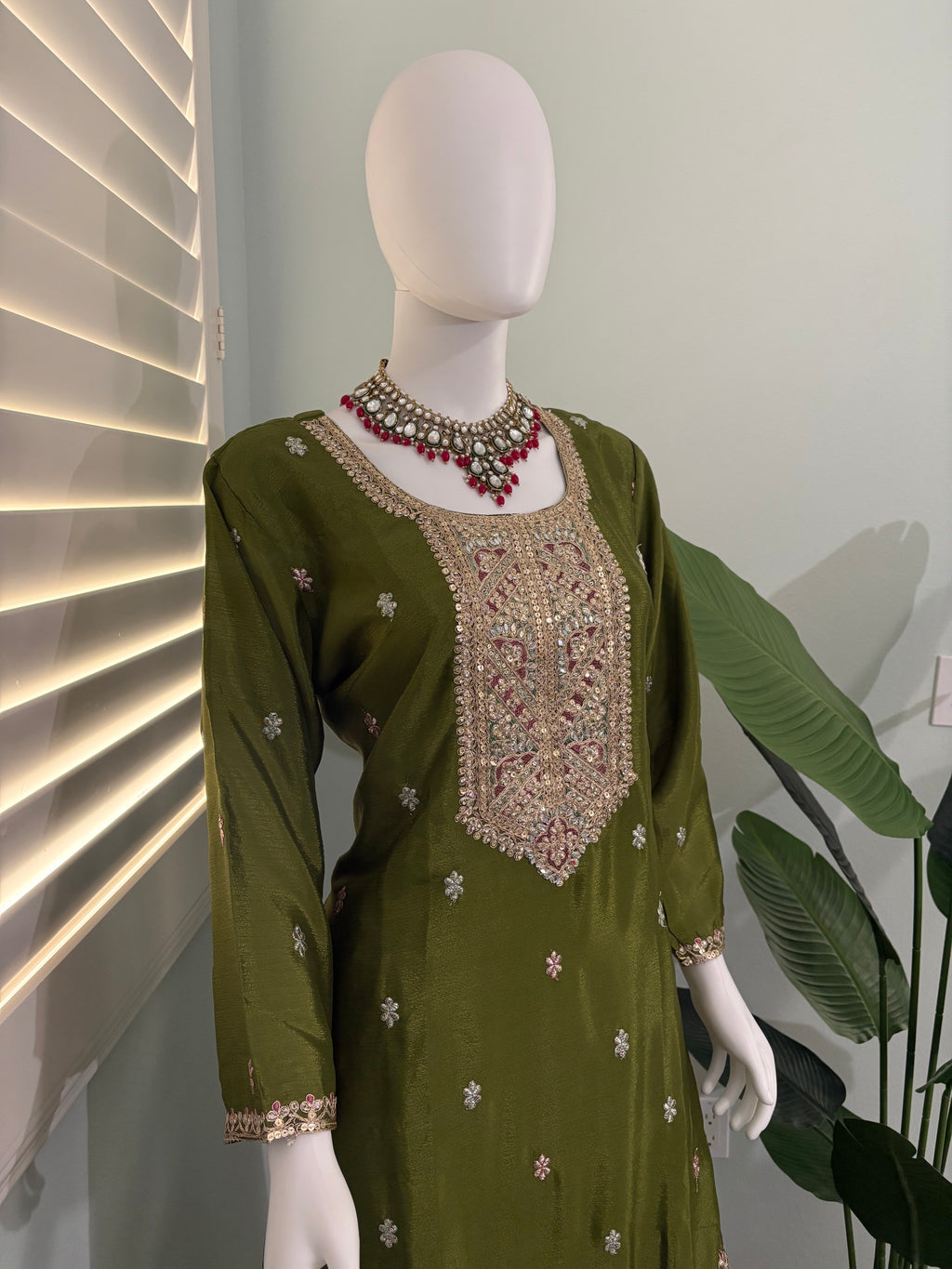 ✨ Chinon Festive Plazzo Kurta Set — Available in Four Stunning Colors
