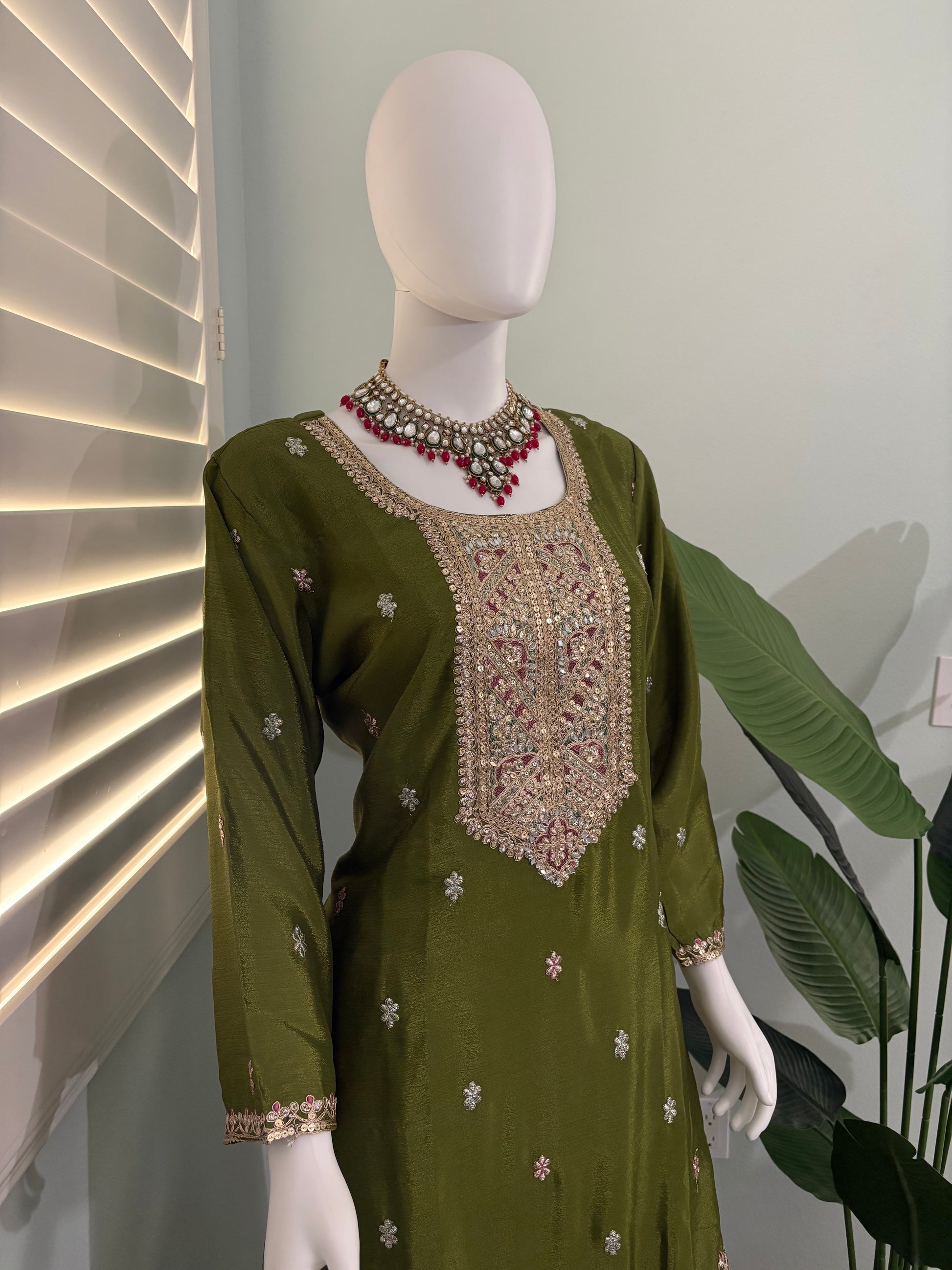 ✨ Chinon Festive Plazzo Kurta Set — Available in Four Stunning Colors