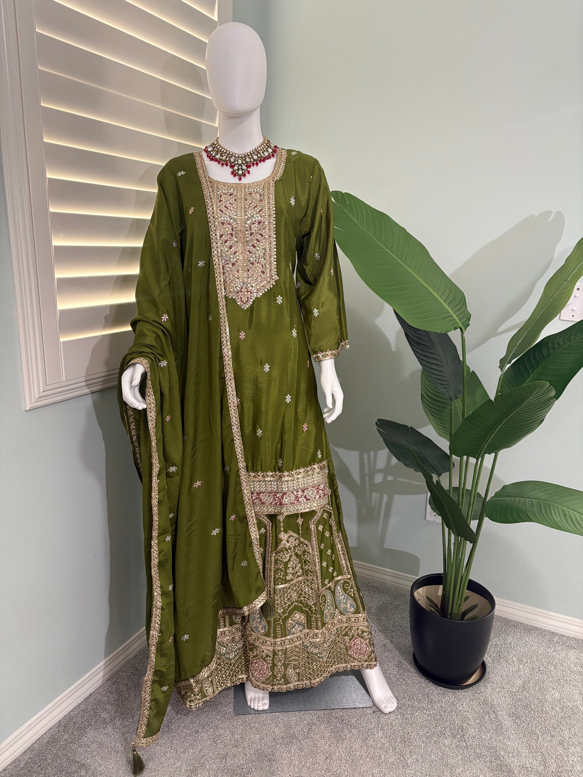 ✨ Chinon Festive Plazzo Kurta Set — Available in Four Stunning Colors