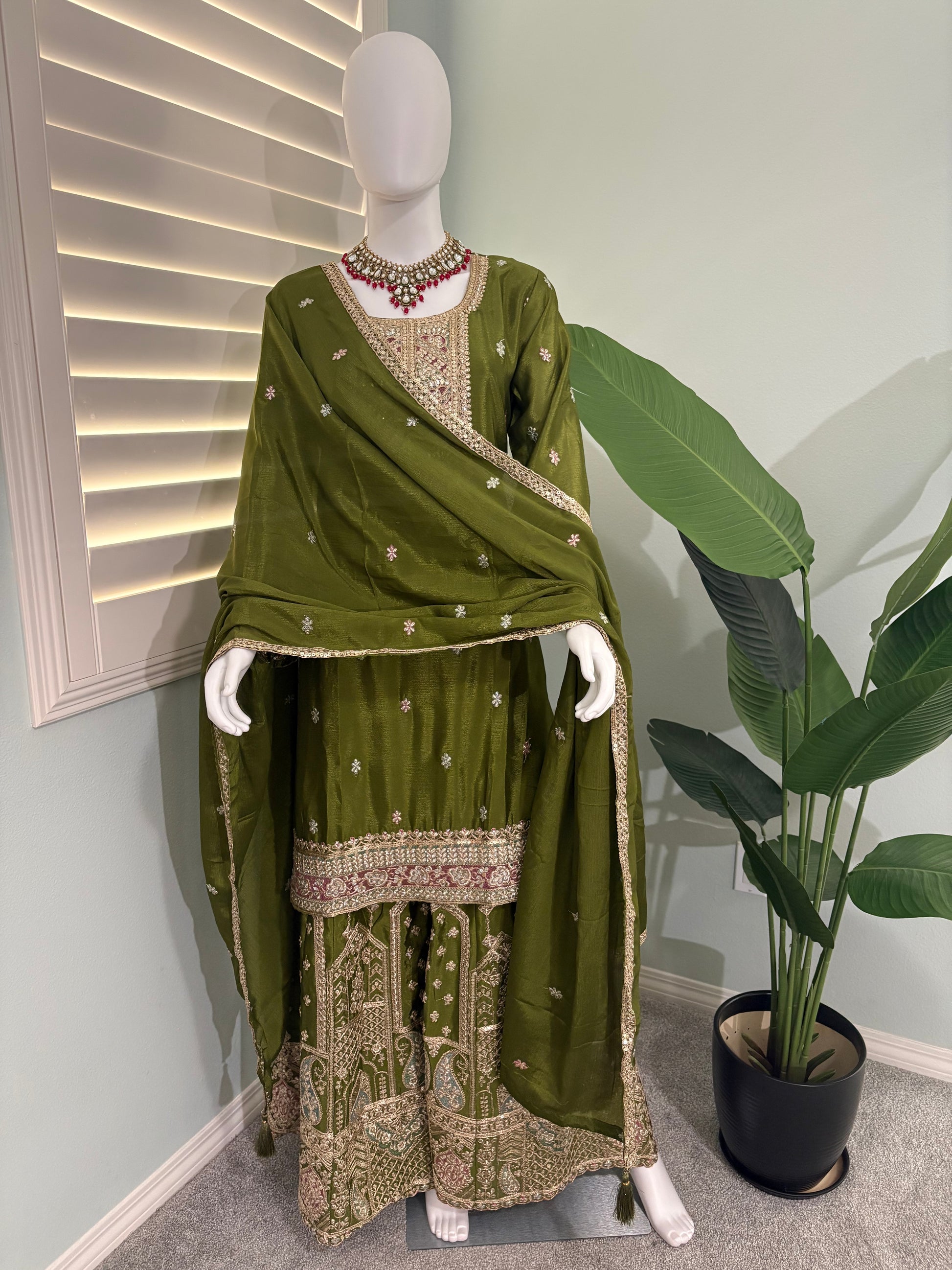 ✨ Chinon Festive Plazzo Kurta Set — Available in Four Stunning Colors