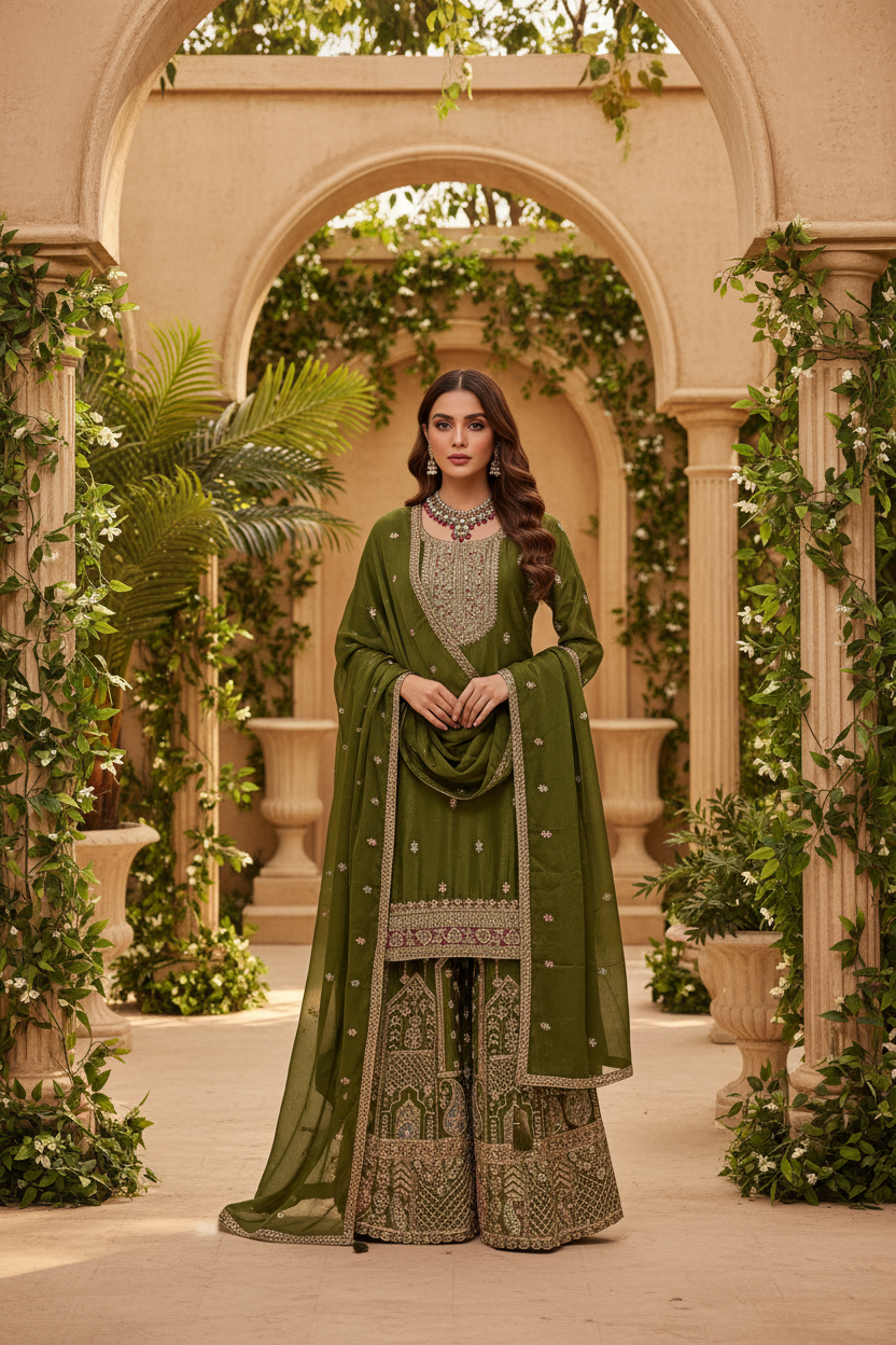 ✨ Chinon Festive Plazzo Kurta Set — Available in Four Stunning Colors