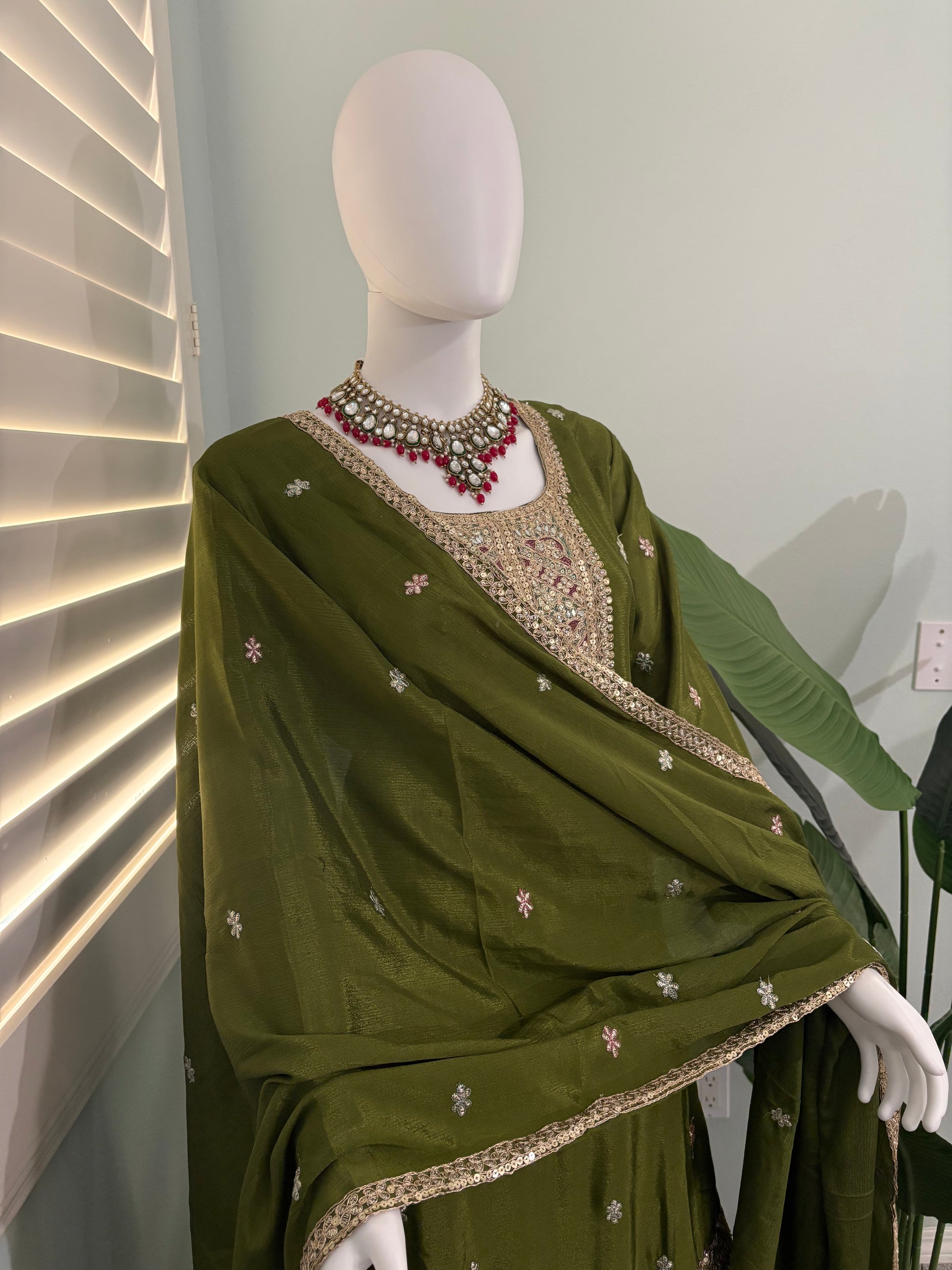 ✨ Chinon Festive Plazzo Kurta Set — Available in Four Stunning Colors