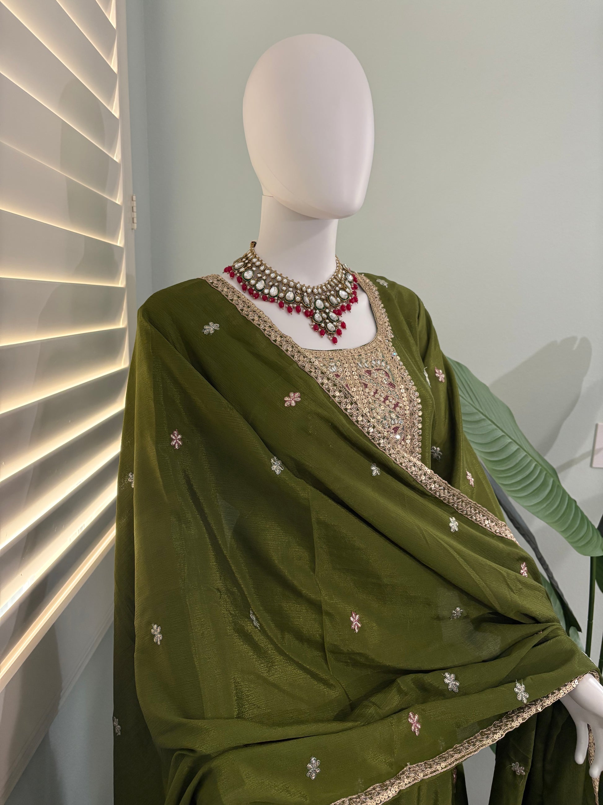 ✨ Chinon Festive Plazzo Kurta Set — Available in Four Stunning Colors