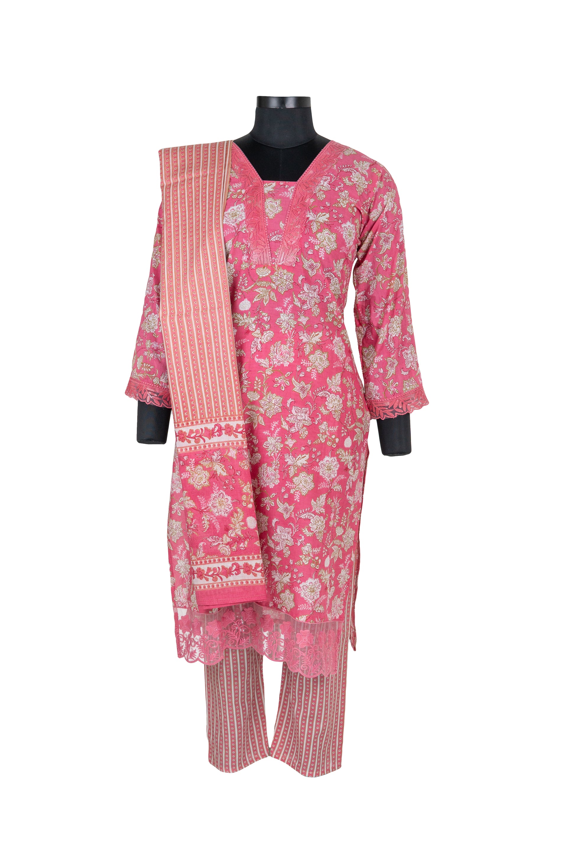 Pink Colour Digital Print Cotton Straight Kurta Set