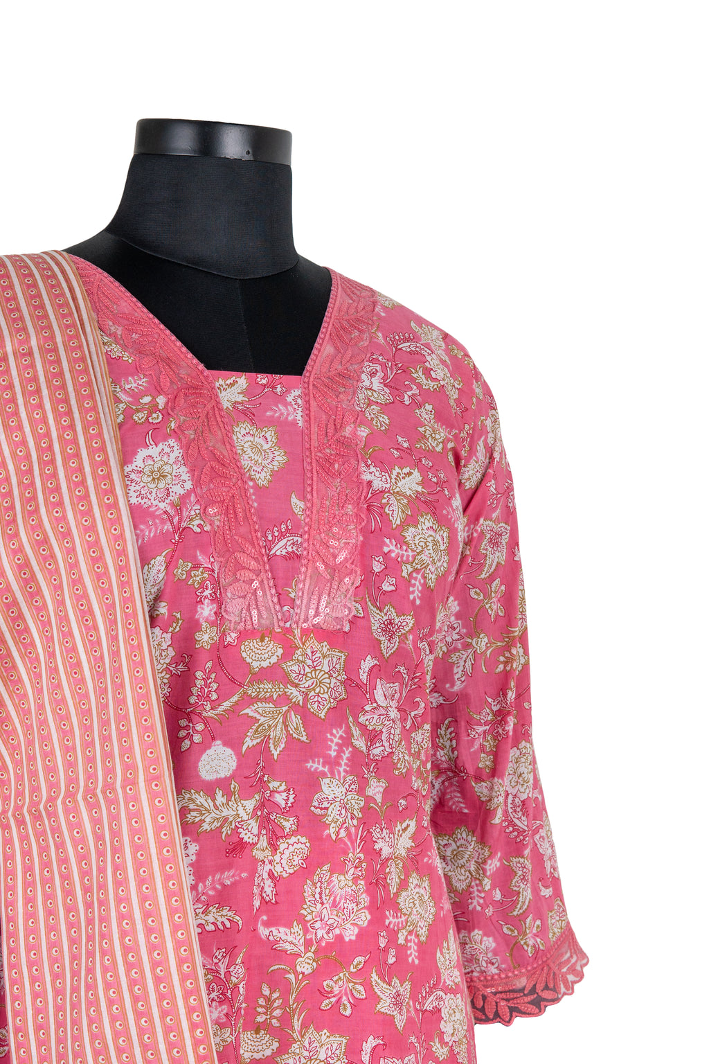 Pink Colour Digital Print Cotton Straight Kurta Set