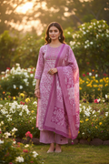 Embroidered Pink Colour Cotton Straight Pant Suit