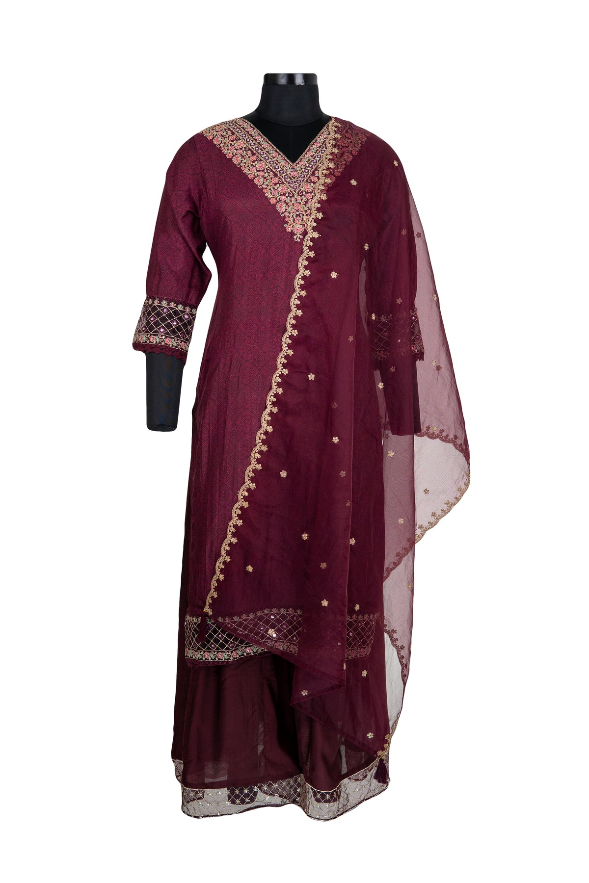 Wine Festive Wear Palazzo Kurta Set