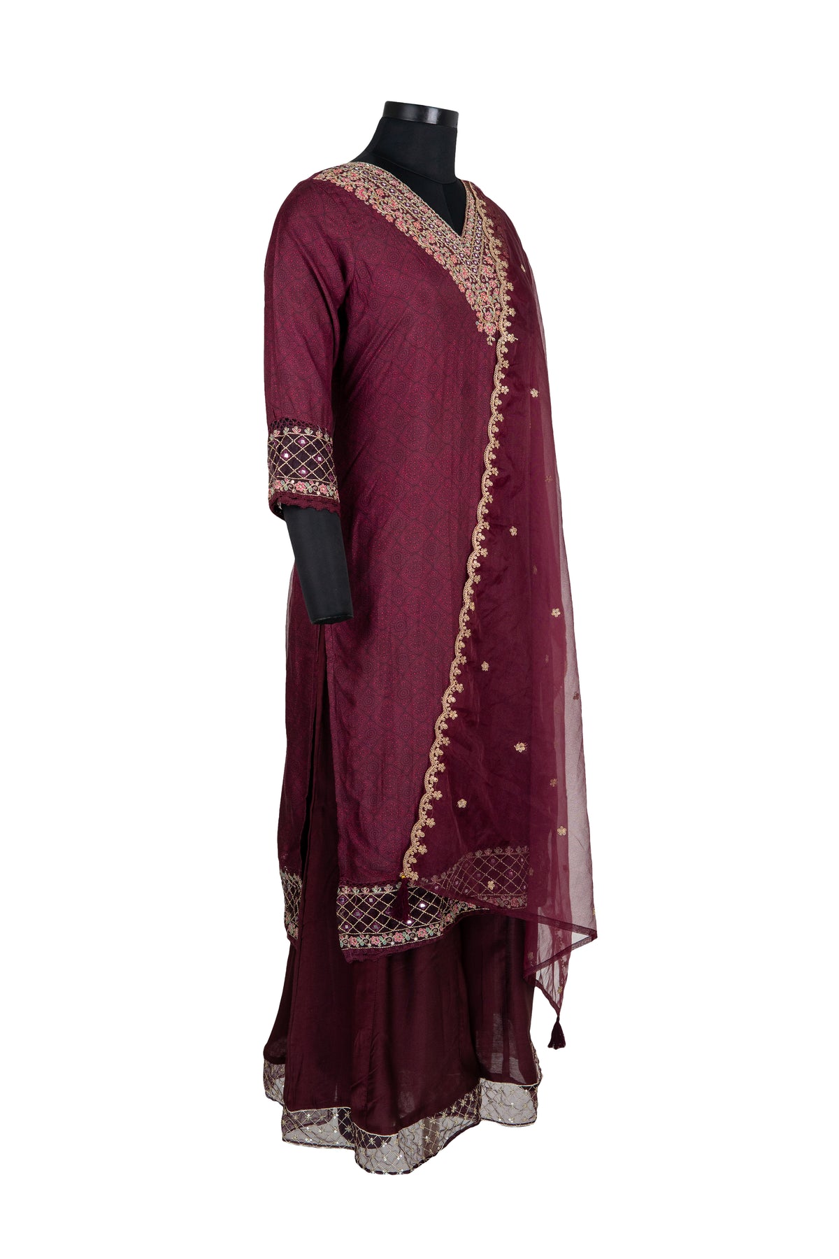 Wine Festive Wear Palazzo Kurta Set