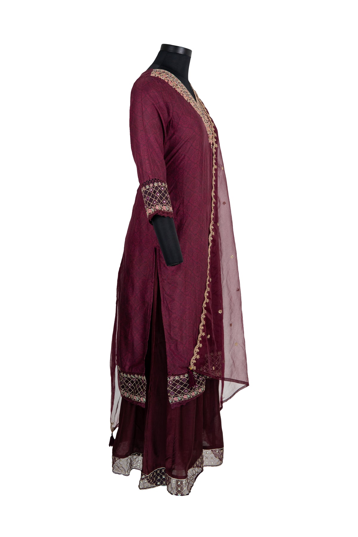 Wine Festive Wear Palazzo Kurta Set