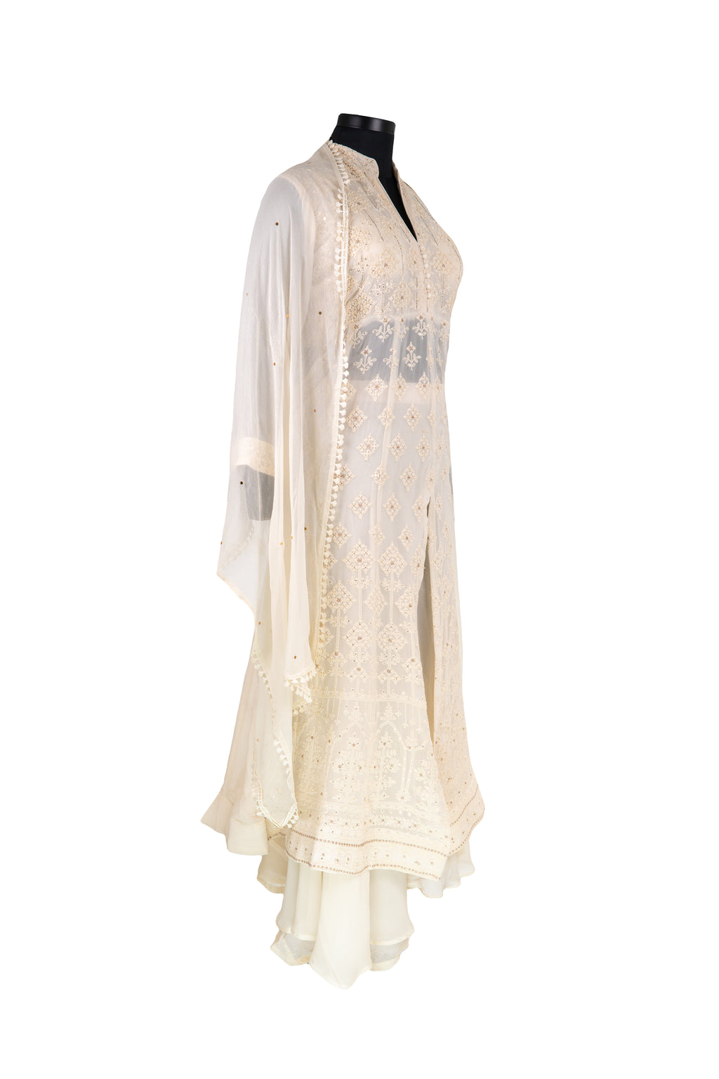 Fully Embroidered Off White Palazzo Set