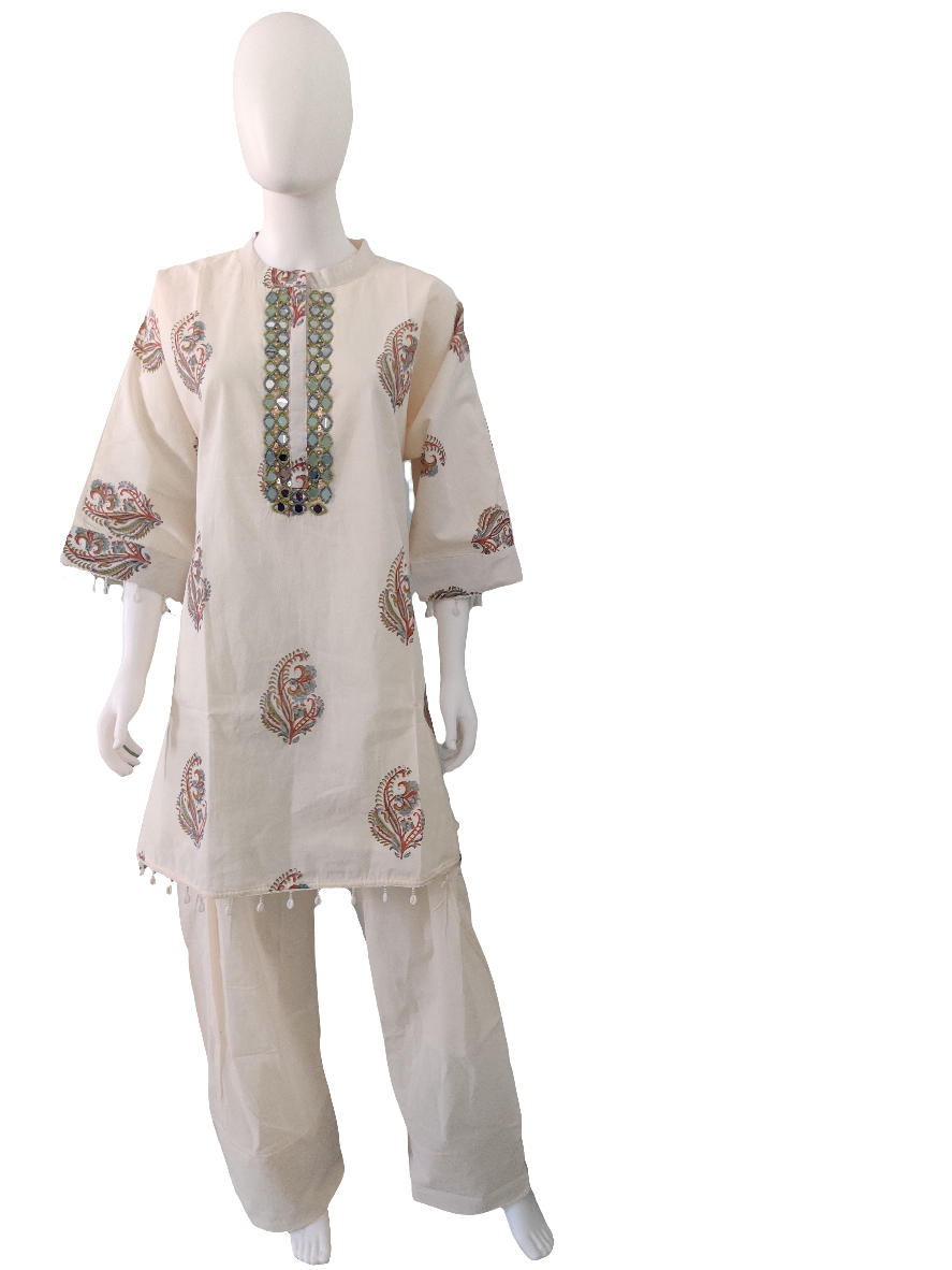 Mirror work Farshi Salwar Embroidered cord set