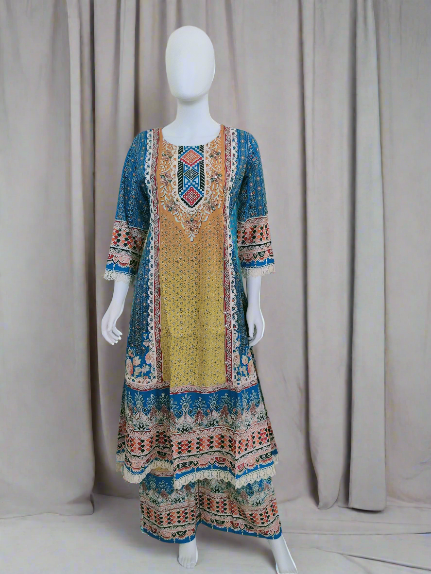 A Line Digital Print Cotton Kurta set