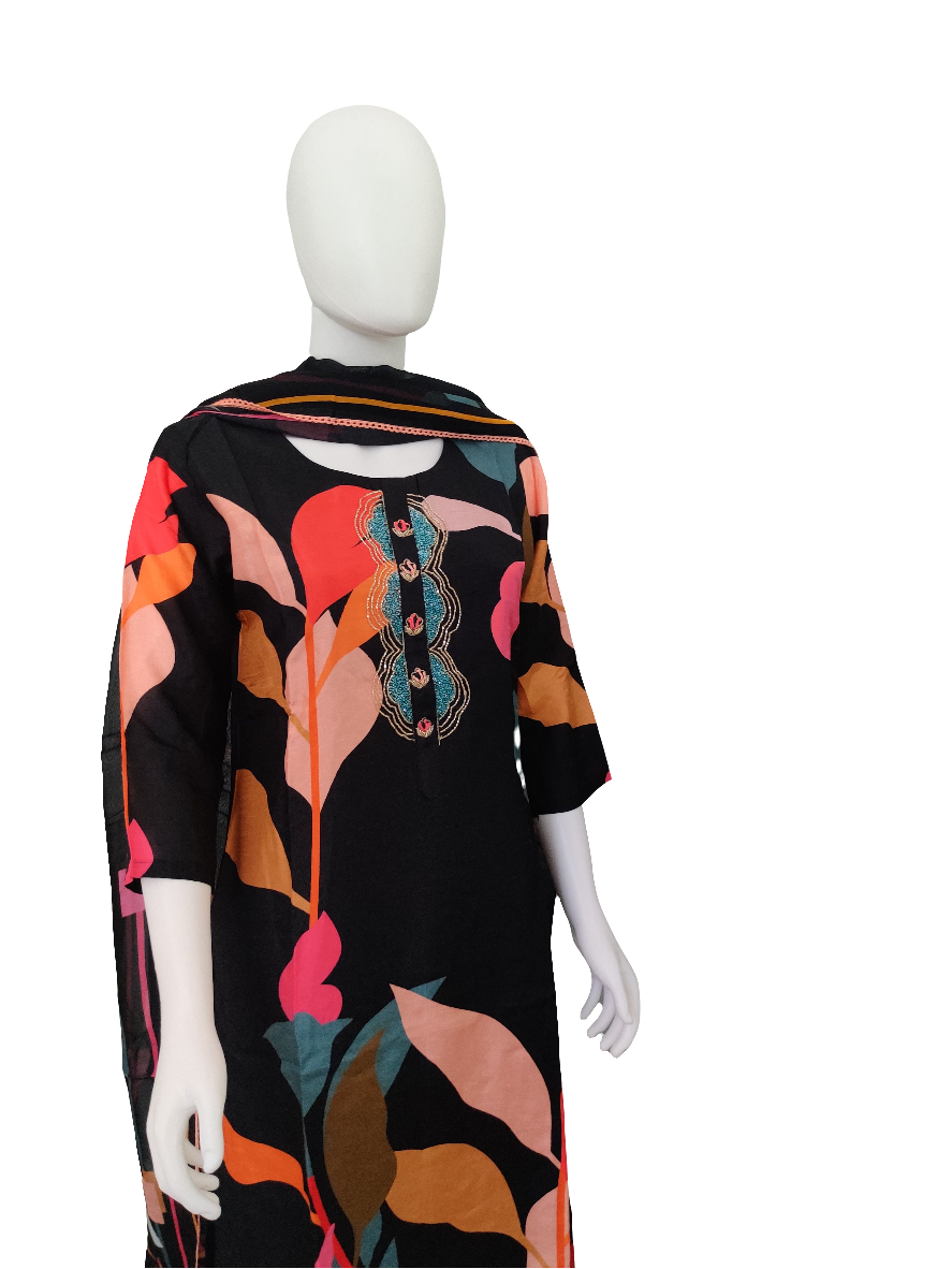 Black Digital Print Muslin Silk Kurta Set