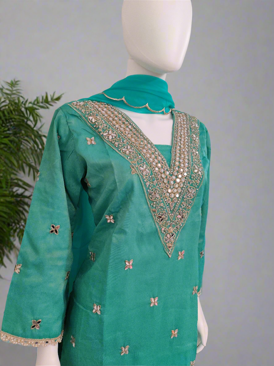 Sea Green Tissue Shimmer Based Straight Kurta Set