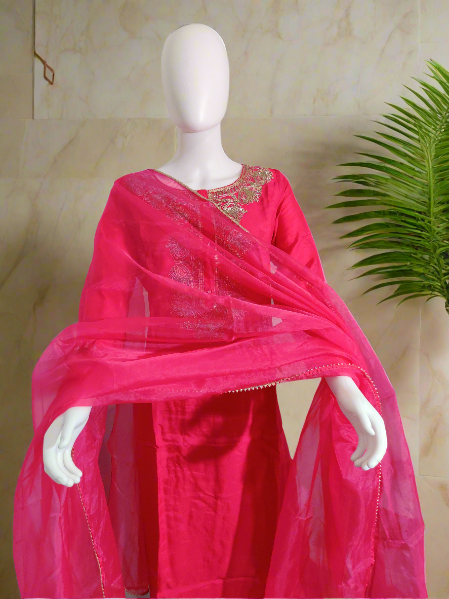 Rani Pink Gotta work Kurta Set