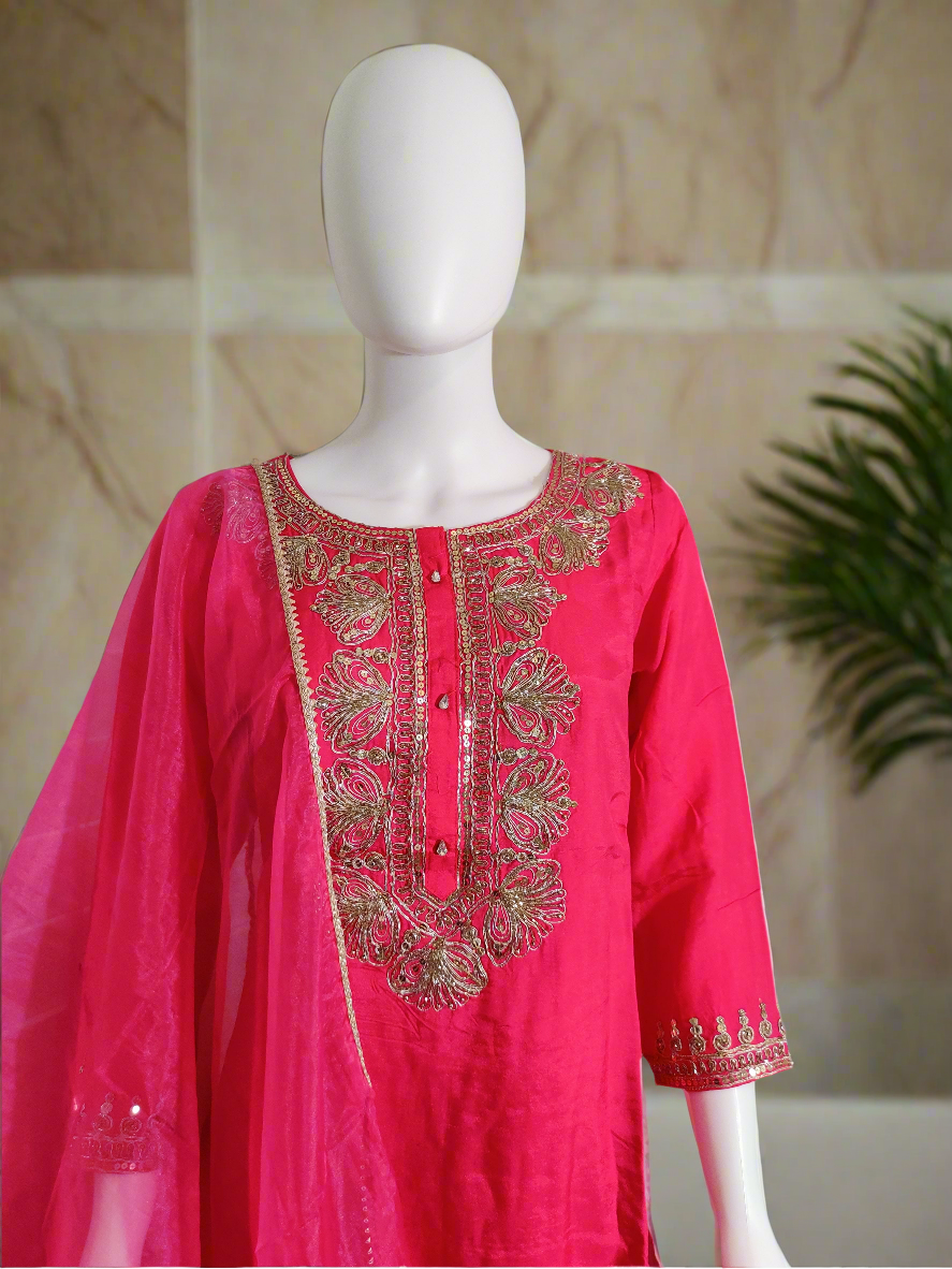 Rani Pink Gotta work Kurta Set