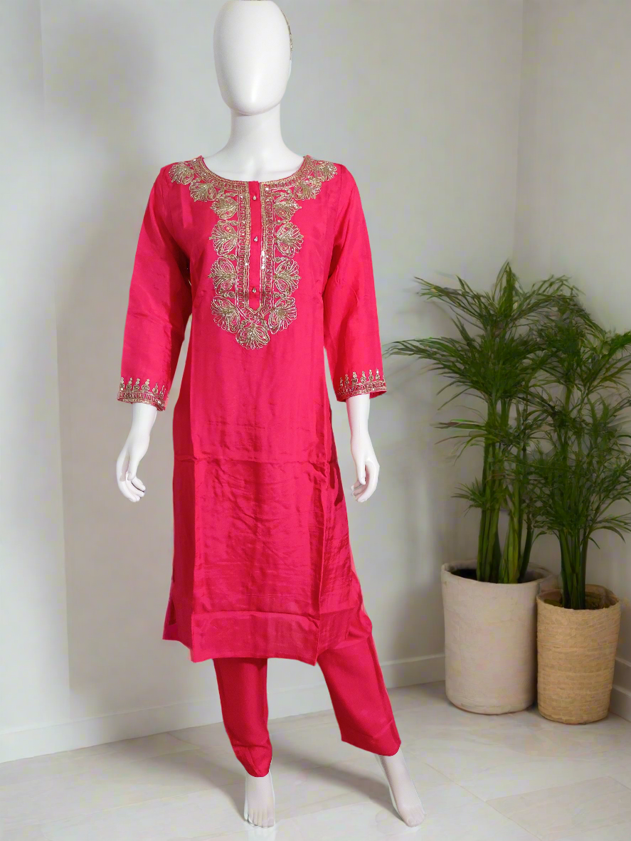 Rani Pink Gotta work Kurta Set