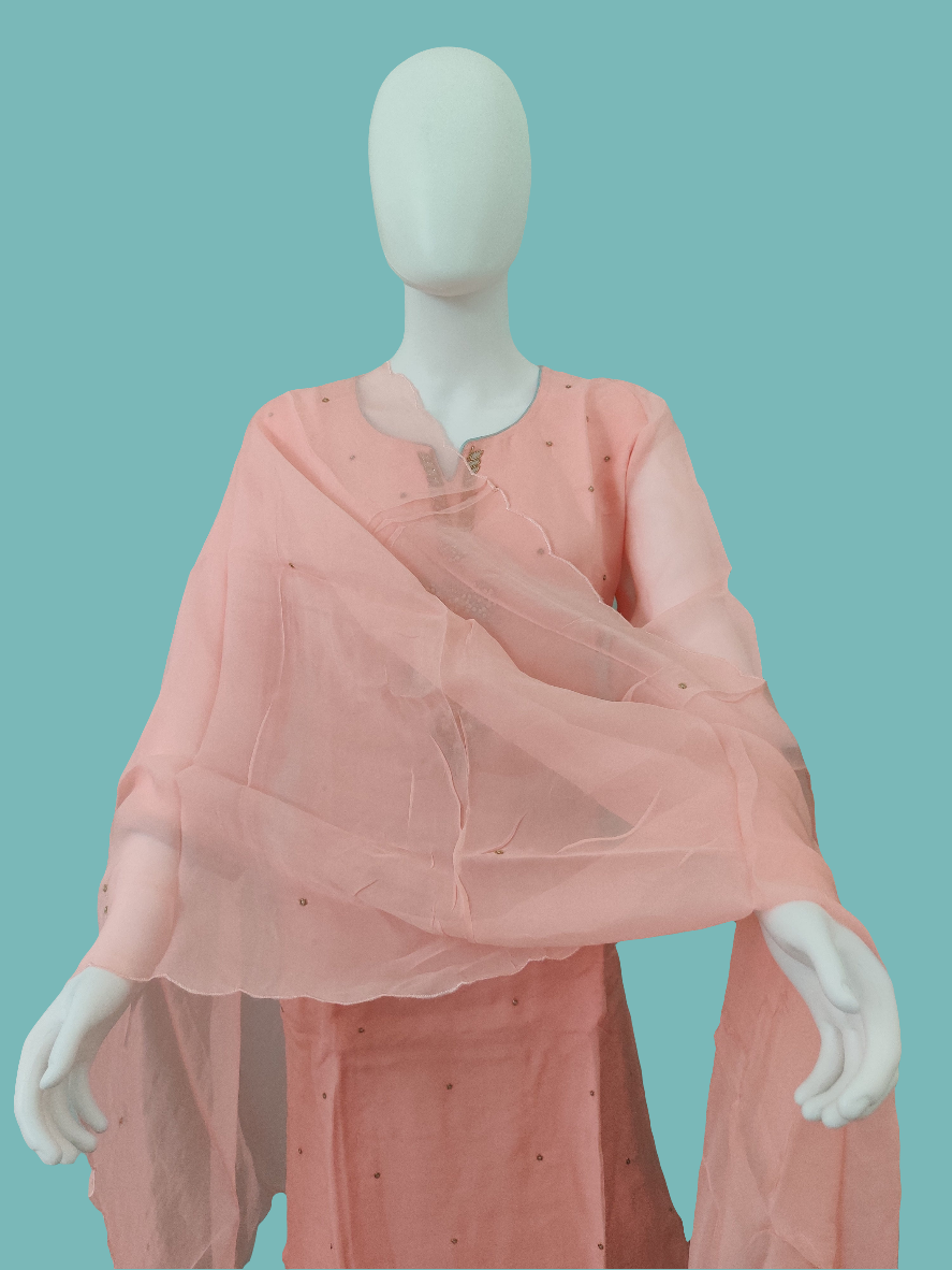 Peach Color Embroidered Straight Pant Kurta set