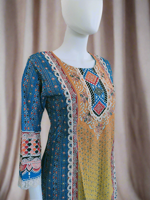 A Line Digital Print Cotton Kurta set