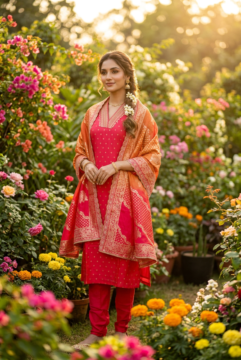 Reddish Pink Festive wear Kurta set