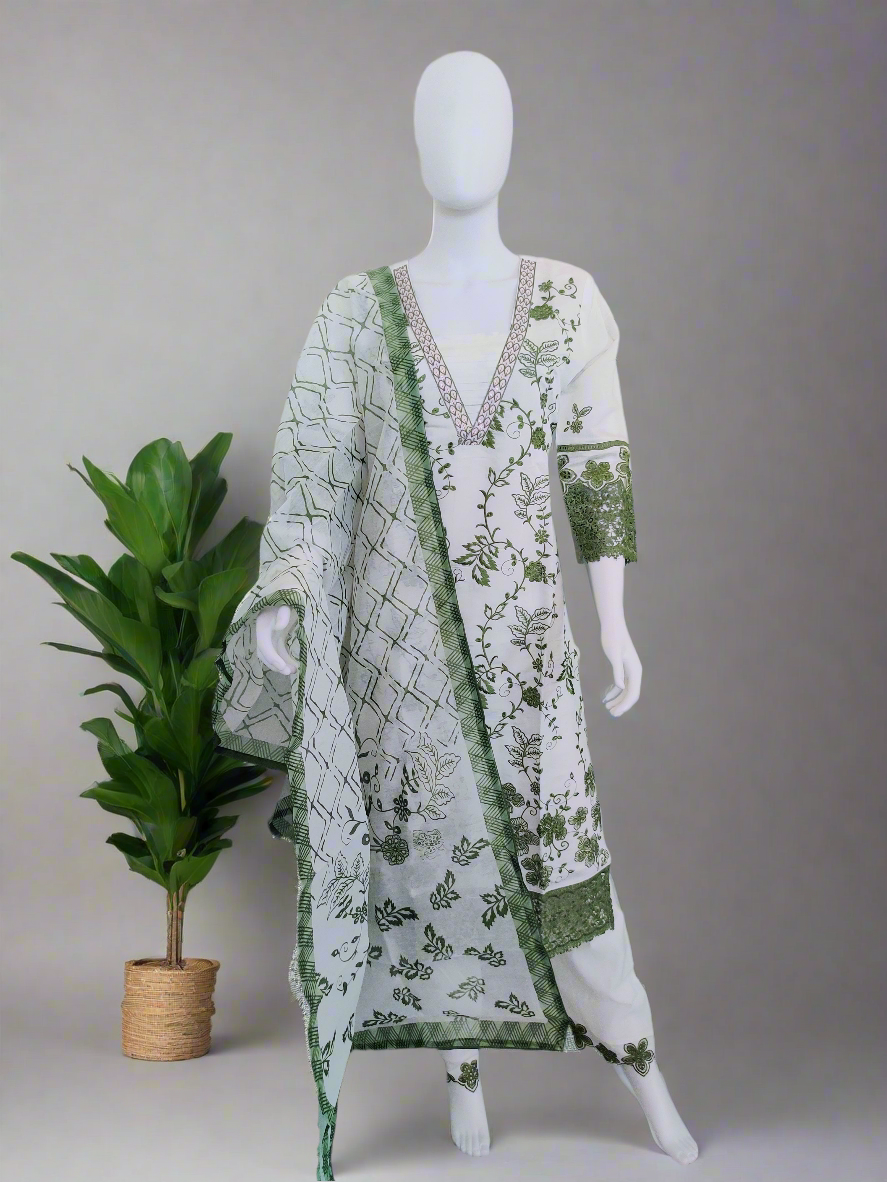 Off-White Fully Embroidered Straight Kurta Set