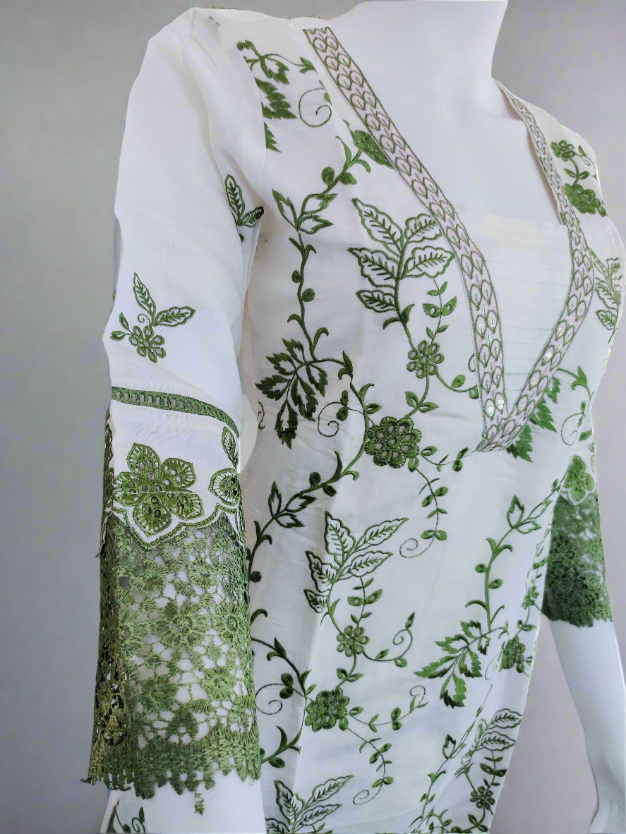 Off-White Fully Embroidered Straight Kurta Set